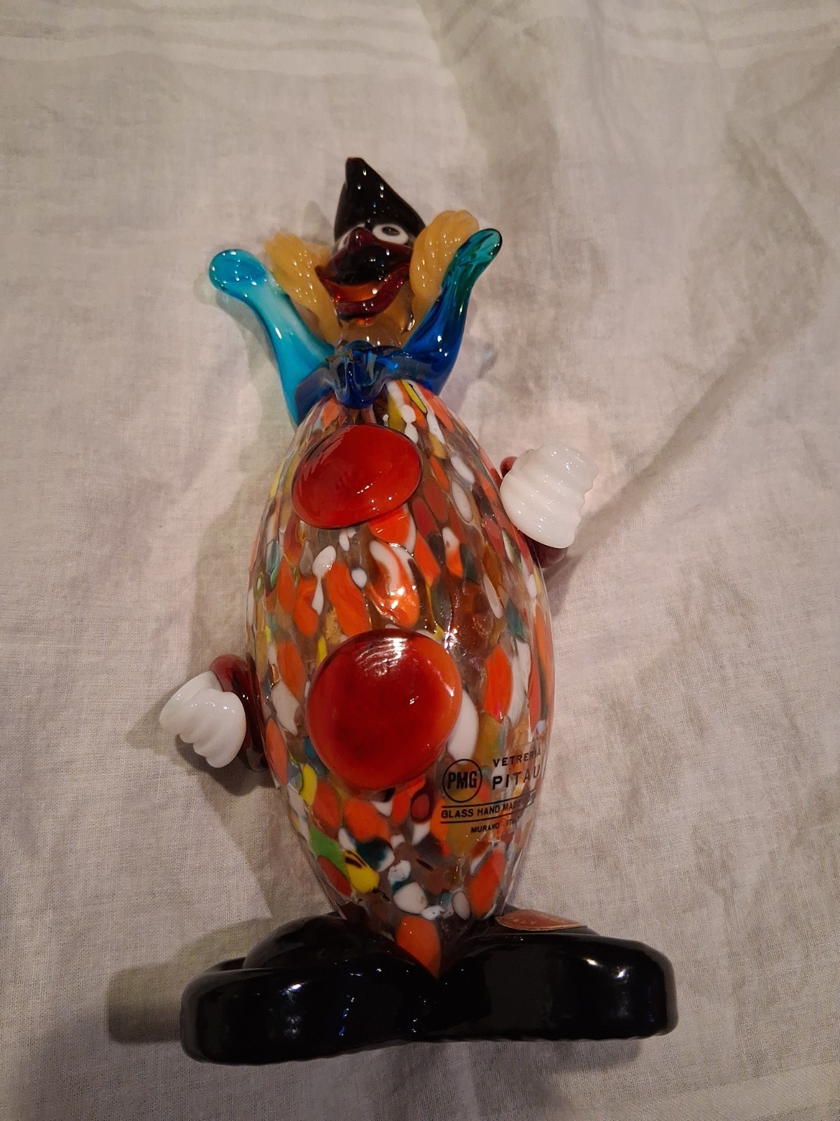 Vintage Murano Art Glass Clown Figurine Confetti Glass PMG Vetreria Pitau Label