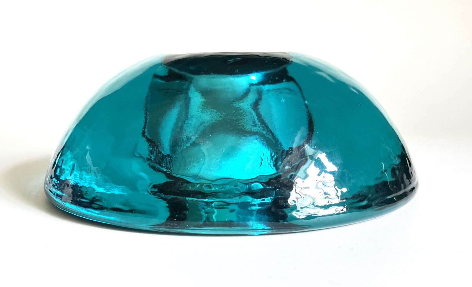 Fire & Light Teal Blue Tea Light Votive Candle Holder Recycled Glass Signed 6”