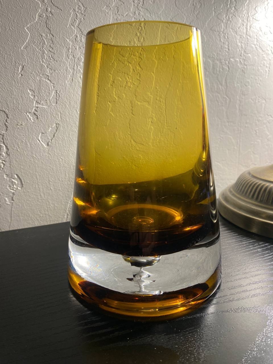 Amber Art Glass Vase Hand Blown Thick Base Gold Gradient Modern Decor