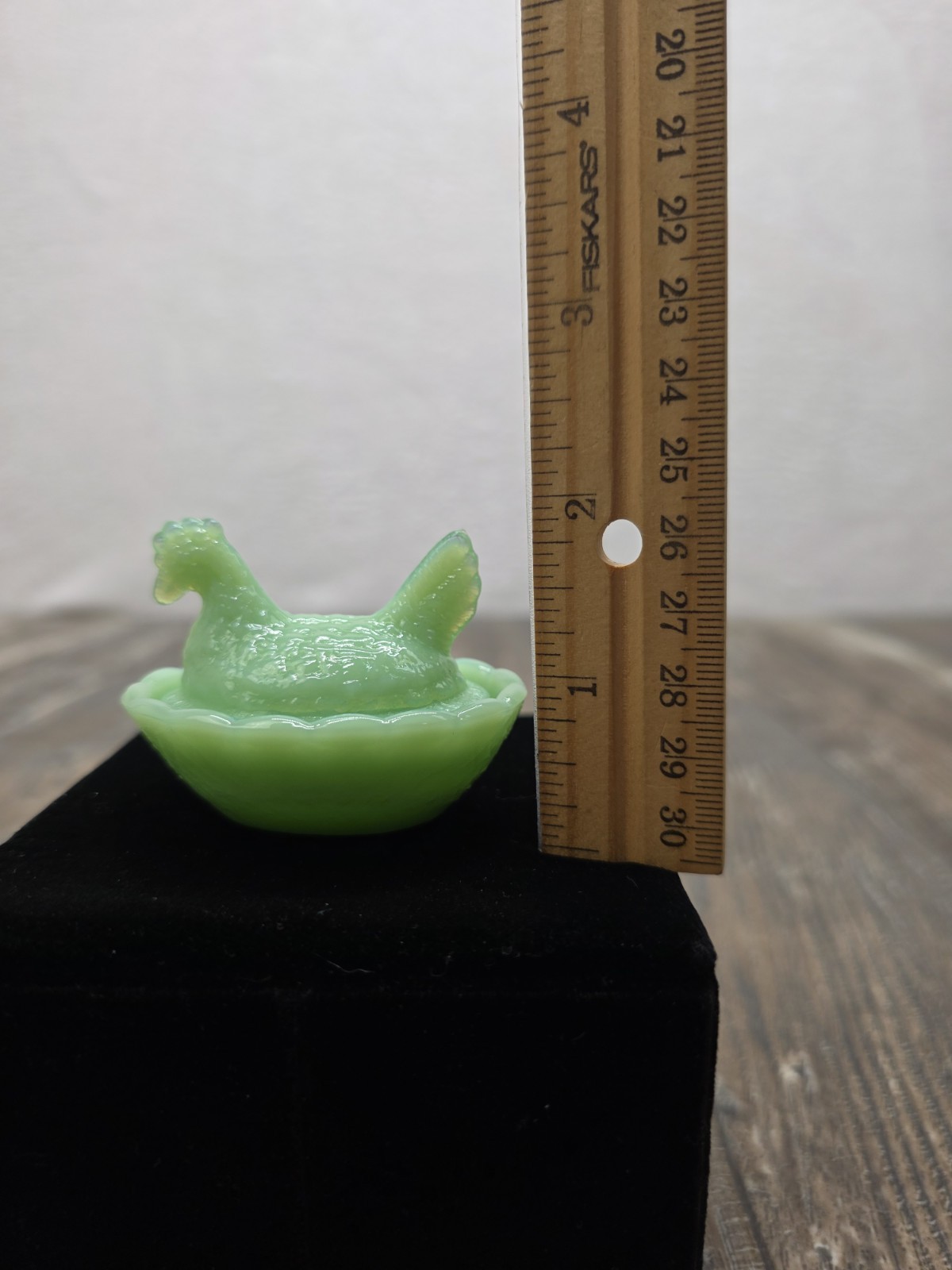 Small Jadeite Hen On Nest 2.5″ Salt Cellar Trinket Dish Jade Glass