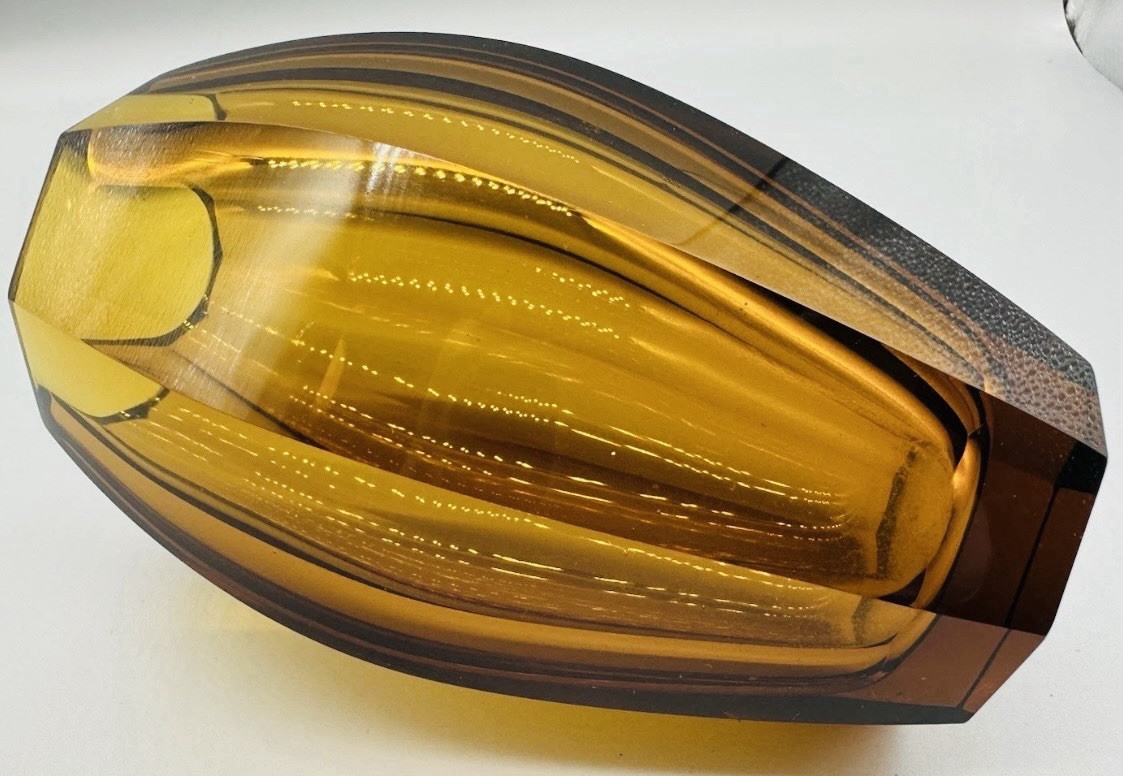 Fine ca.1890 Bohemian MOSER Amber Paneled Faceted Glass Vase