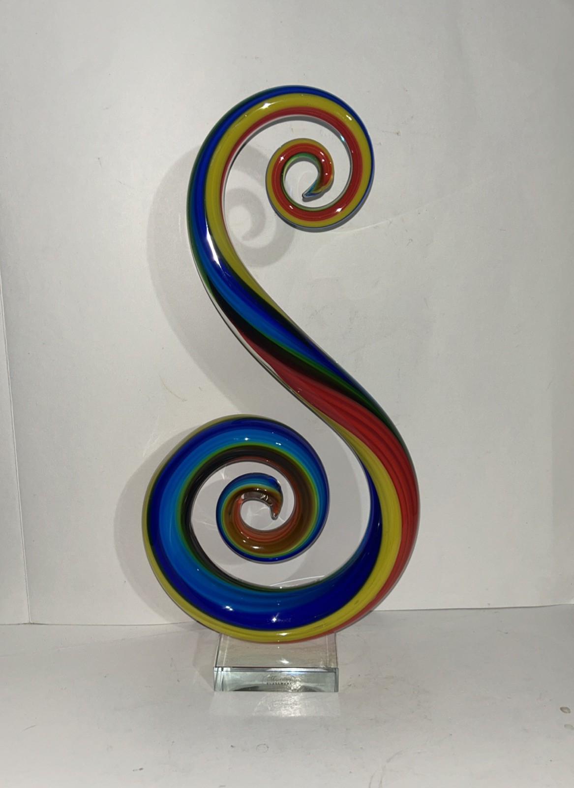 Murano Glassware Art Glass Sculpture Music Treble Clef Note 14″ Rainbow Colors