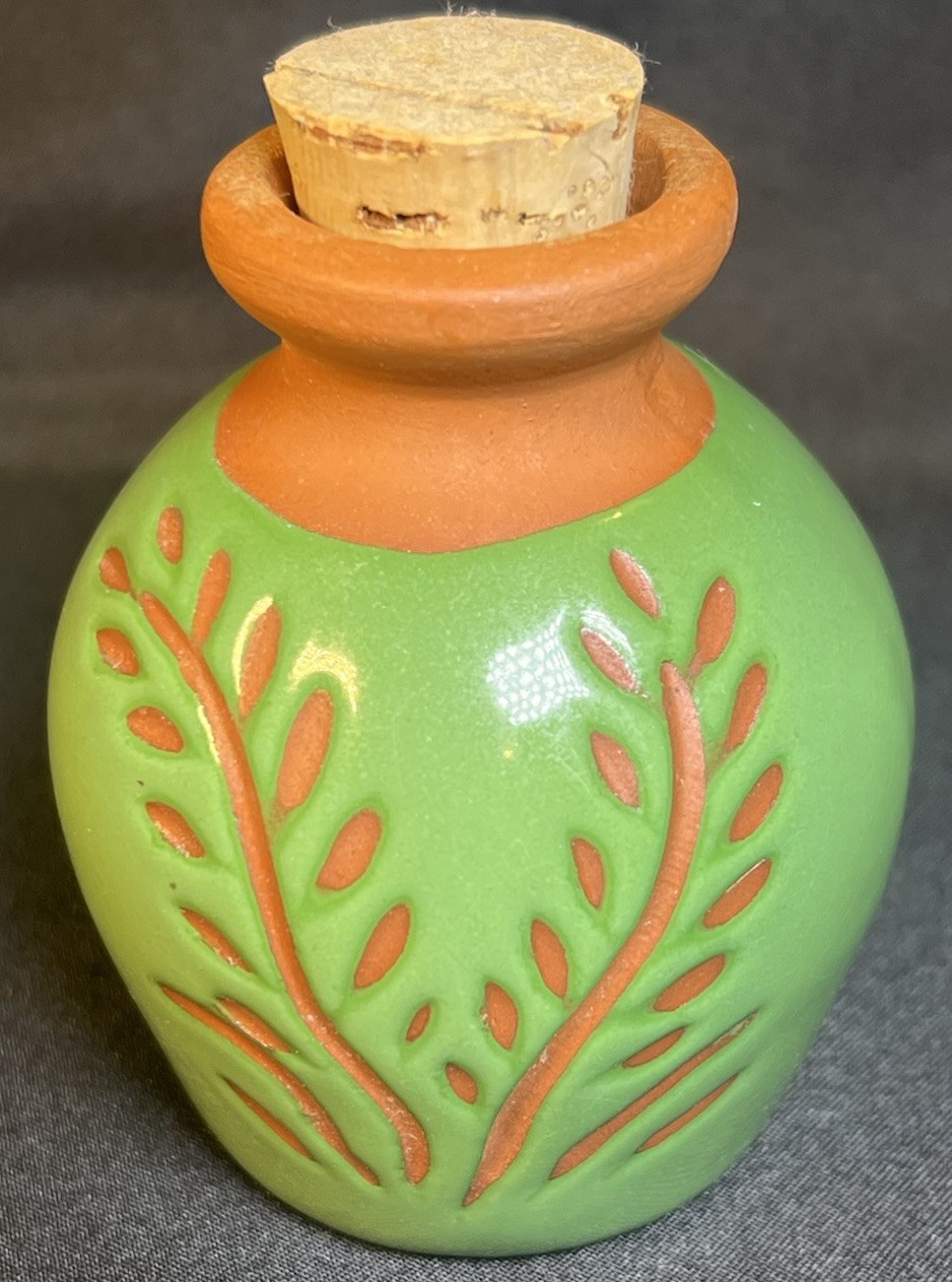 Vintage 2 7/8’’ Red ware Redware pottery Clay Glazed Floral small vase