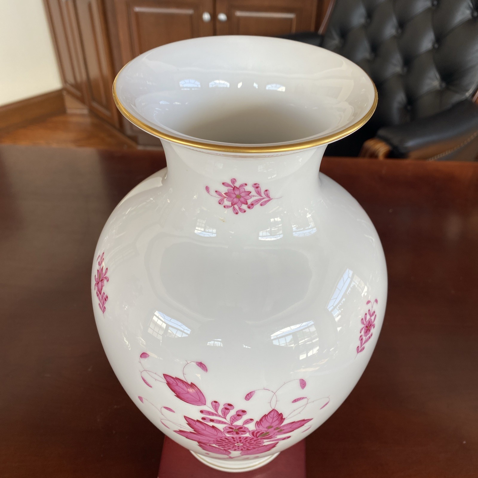 Incredible 12.5” Herend Vase in the Chinese Bouquet Apponyi Raspberry. 24K Gold