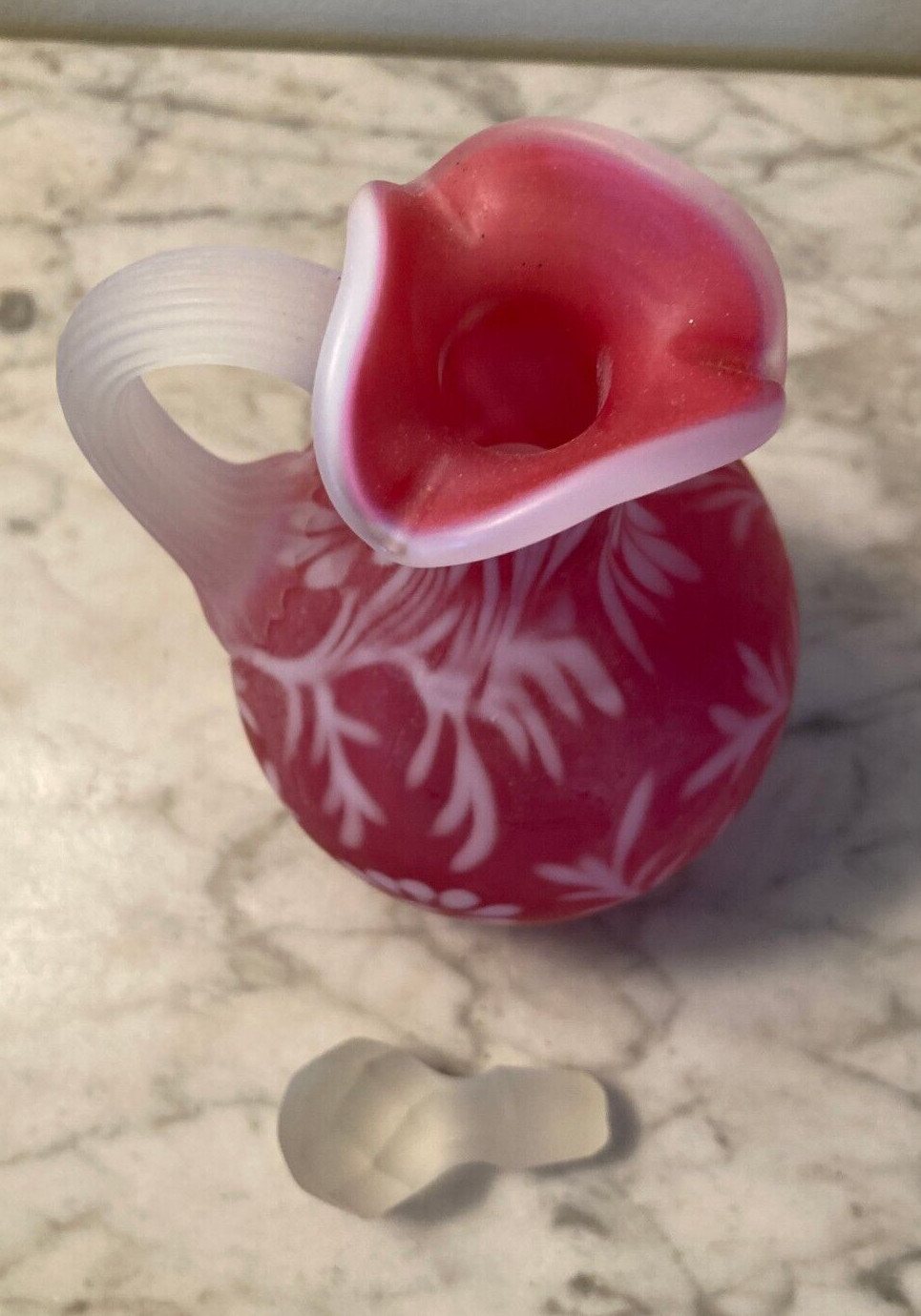 Lovely Fenton Cranberry Daisy and Fern Cruet Satin Finish 7 1/4″ Tall