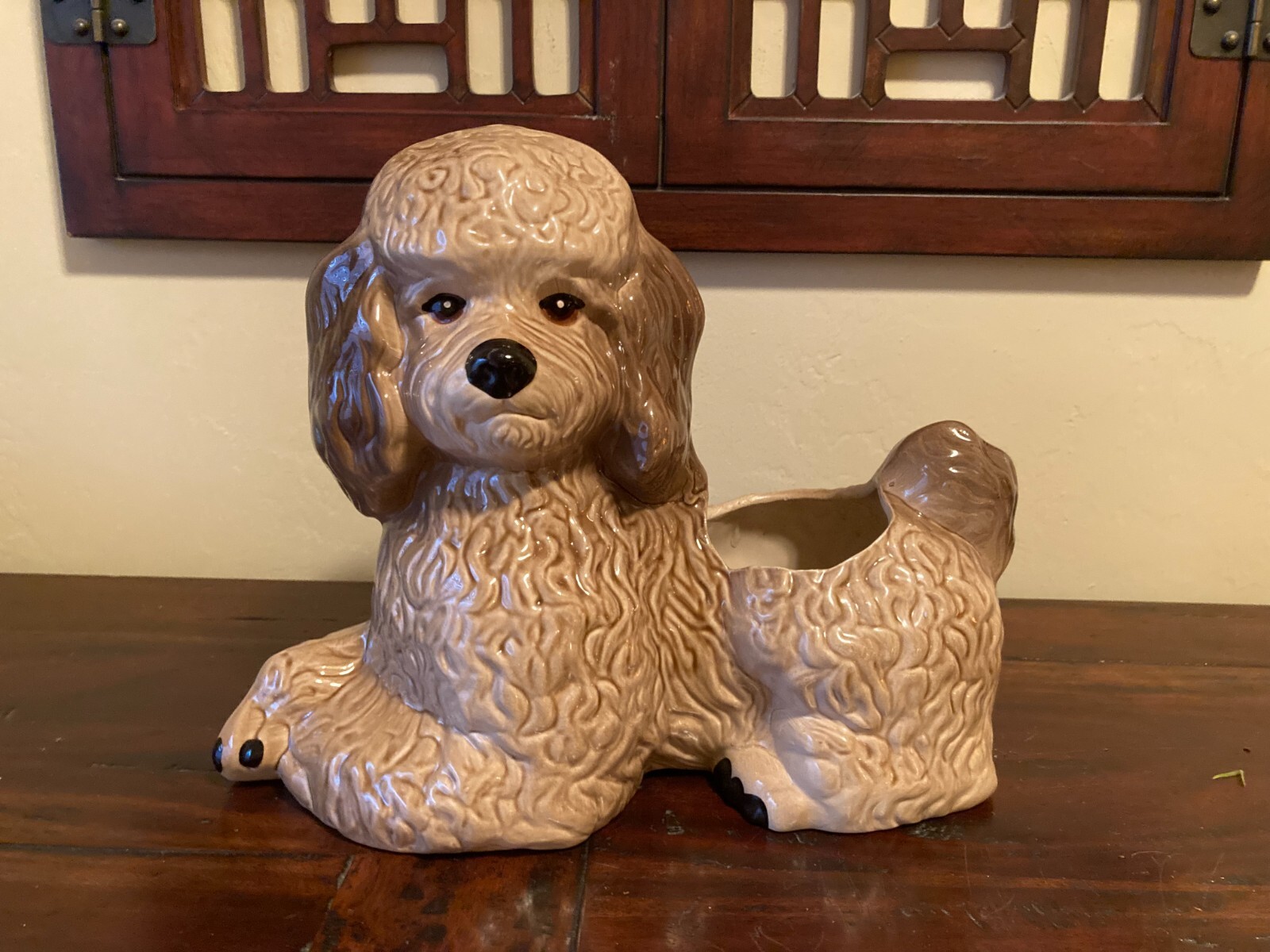 1950’s PRECIOUS POODLE Dog Figural Planter VINTAGE Centerpiece~12.5 X 10 X 5.5″