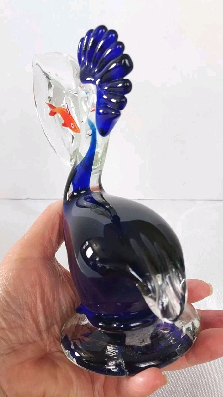 Vtg Penco Hand Blown Art Glass Pelican Figurine Paperweight Murano-Style