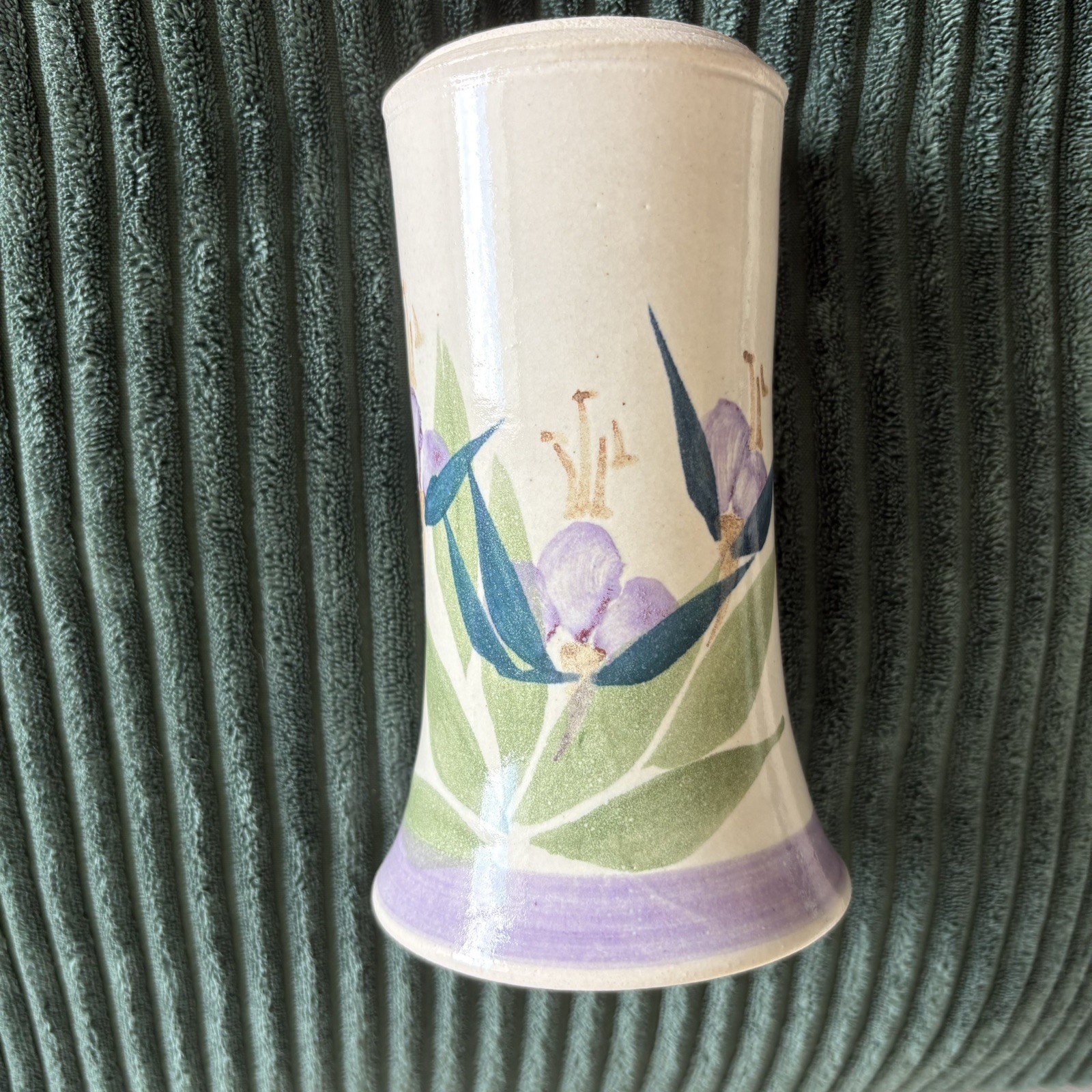 Hand Thrown Studio Pottery Vase Lilac Hand Painted Artist Signed 6” USA