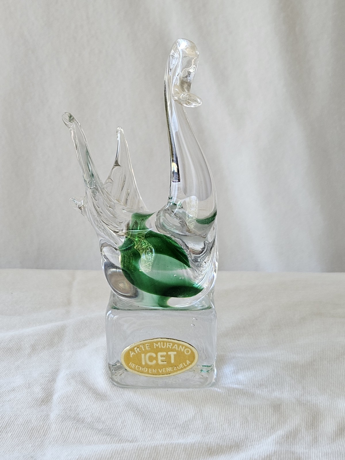 Vecchia Murano Glass Swan Figurine Hand Blown Art approx 4 1/2″ tall