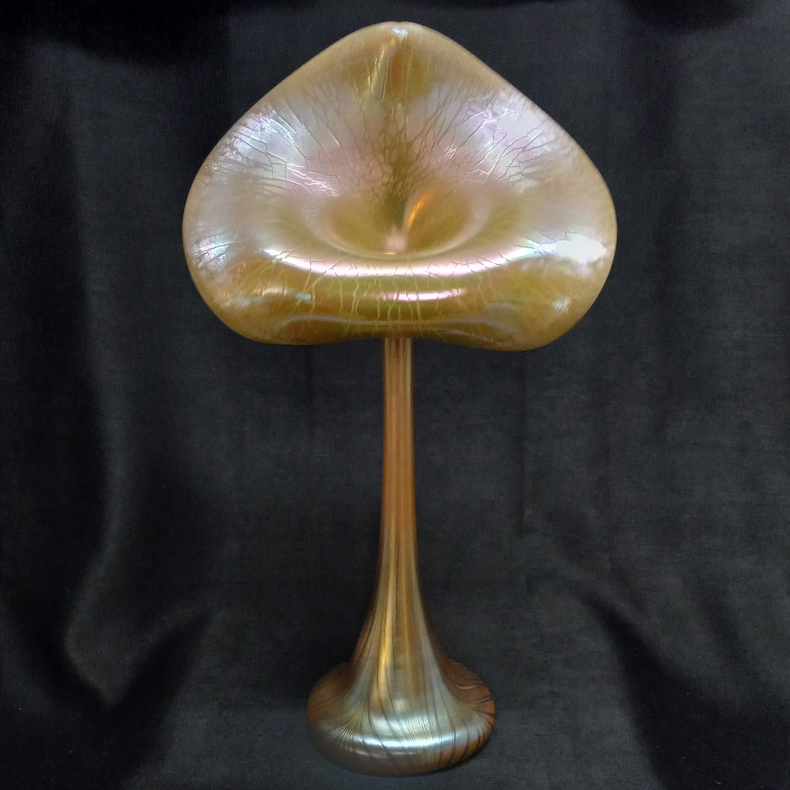 Vintage Stuart Abelman Iridescent Studio Art Glass Jack In The Pulpit Vase 18 “