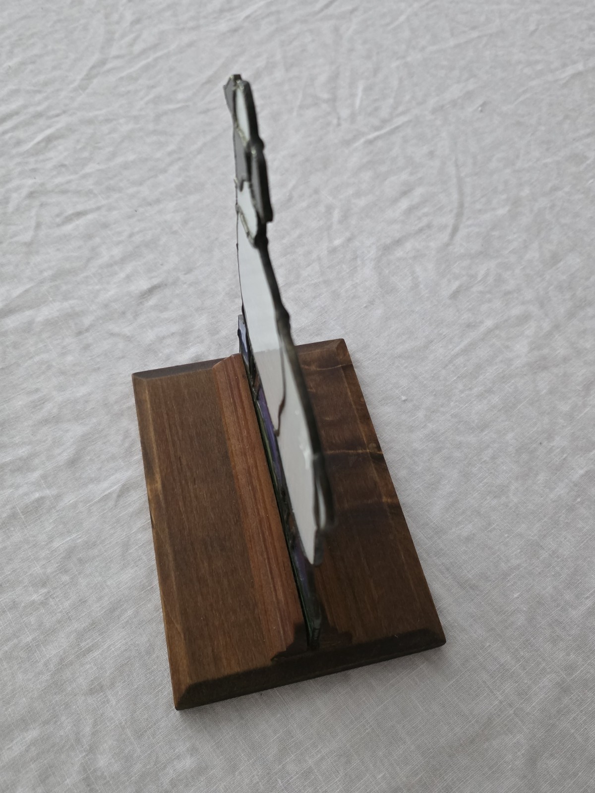 Stained Glass Sheep Lamb Shelf Sitter Freestanding Black Face Cottage Wood Base