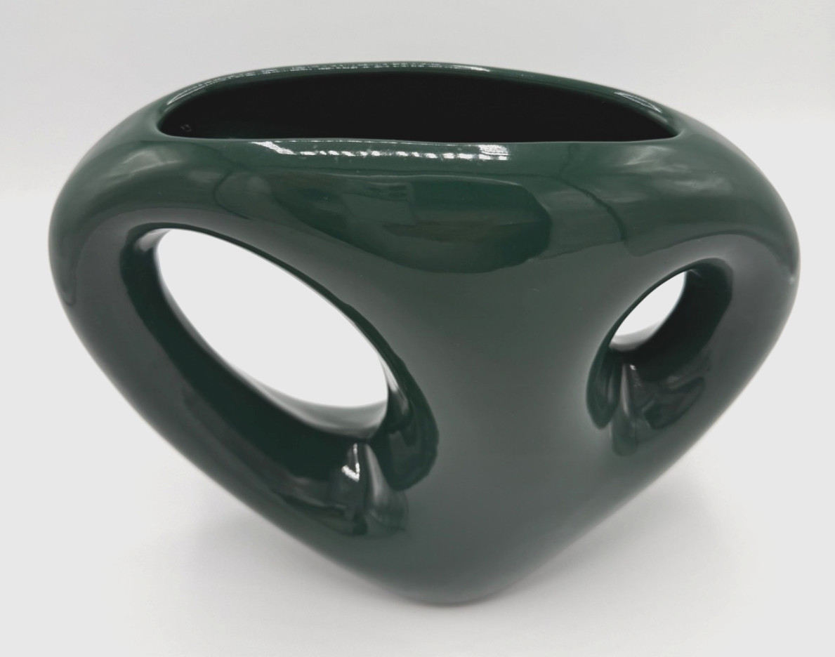 HAEGER Pottery FOREST GREEN Sculptural Artech Vase, Vintage 1980s Post-Modern