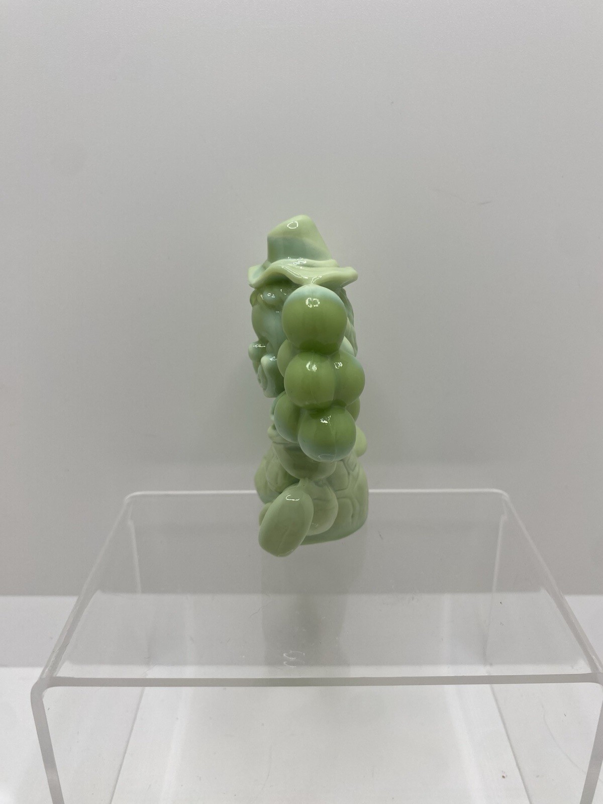 Mosser Art Glass 1981 Balloon Clown ‘Bags’ Jadeite Green Glass Figurine 3″