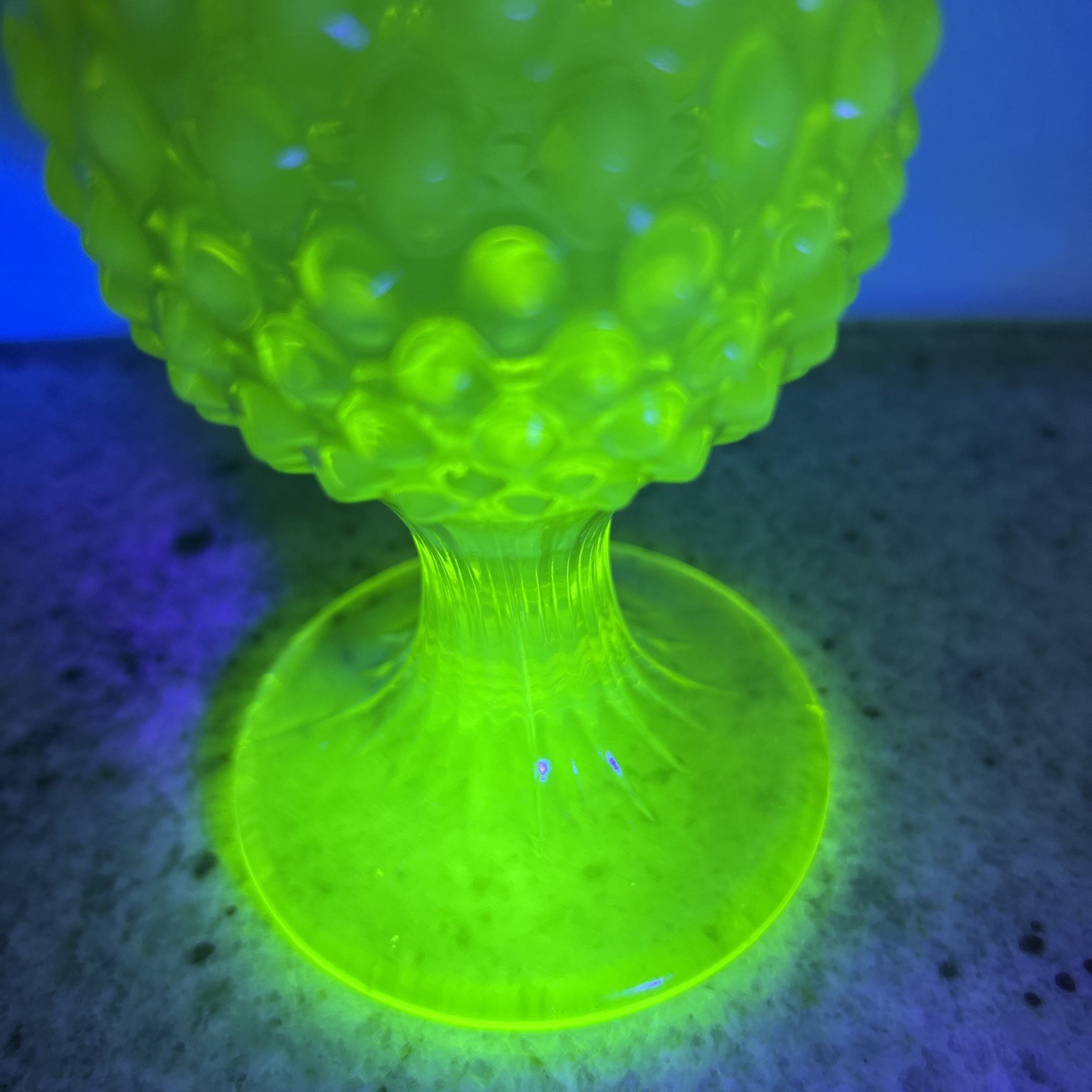 Beautiful Fenton Art Glass Uranium Green Opalescent Hobnail Swung Vase 13”-H
