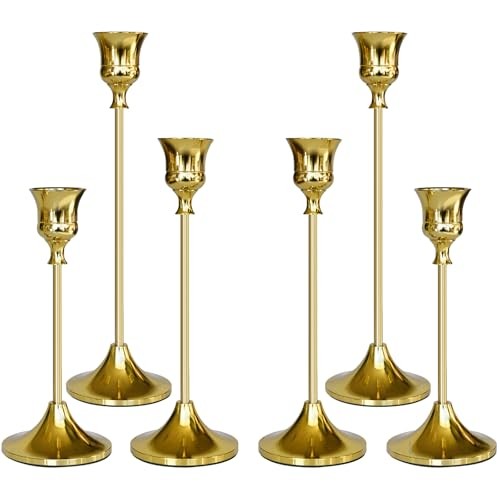 Candlestick Holders Gold Packs Taper Candle Holder for 6 Titanium Gold