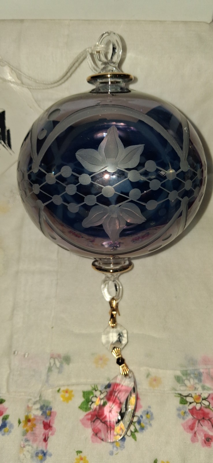 Egyptian NWT Museum Fine Glass Blown Hanging Ball Ornament Purple/Gold