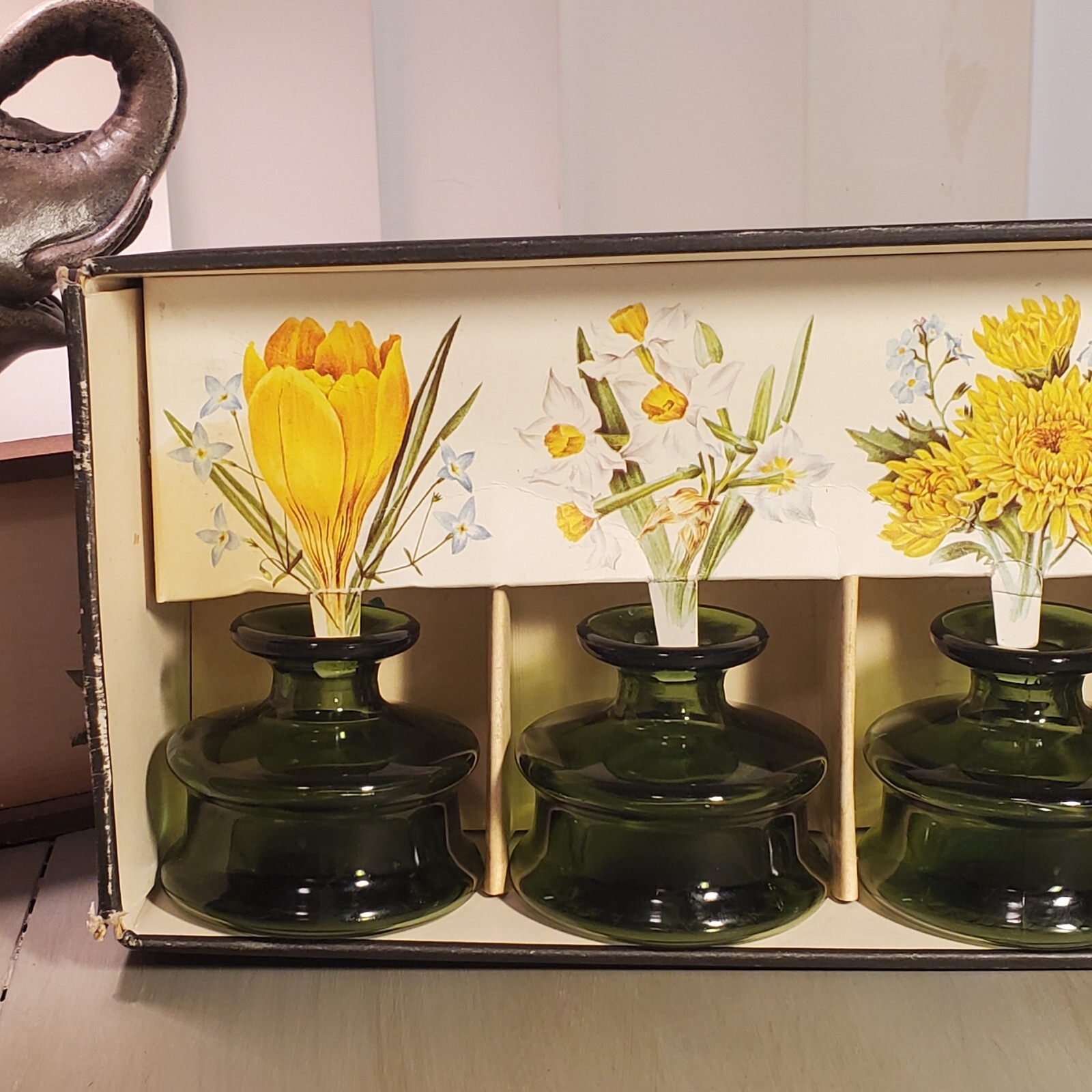 Dansk Designs Mini Vases France Olive Glass Original Box Vintage Set of 6