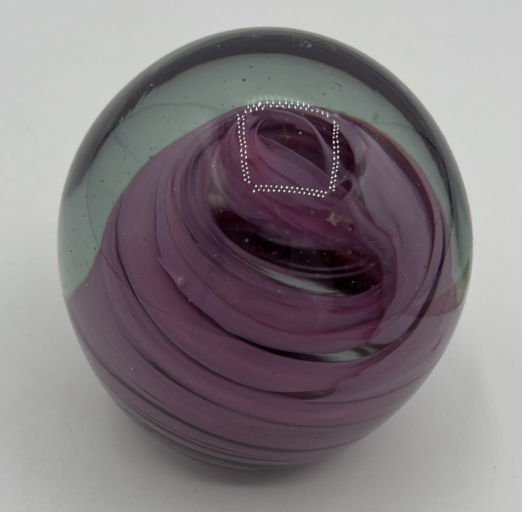 Vintage Pink/Purple Swirl Paperweight Hand Blown Art Glass 2 7/8″ Tall