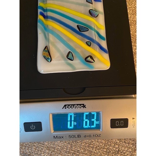 Fused Glass Suncatcher Abstract Yellow Blue Stripes Dichroic Glass Wall Hanging