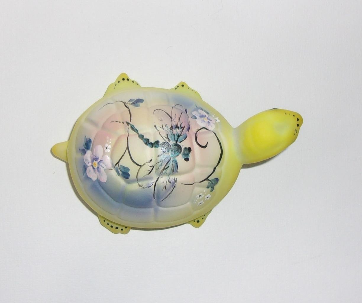 Fenton Glass Dandelion Yellow Gentle Landing Turtle Figurine Ltd Ed 7/32 M Kibbe