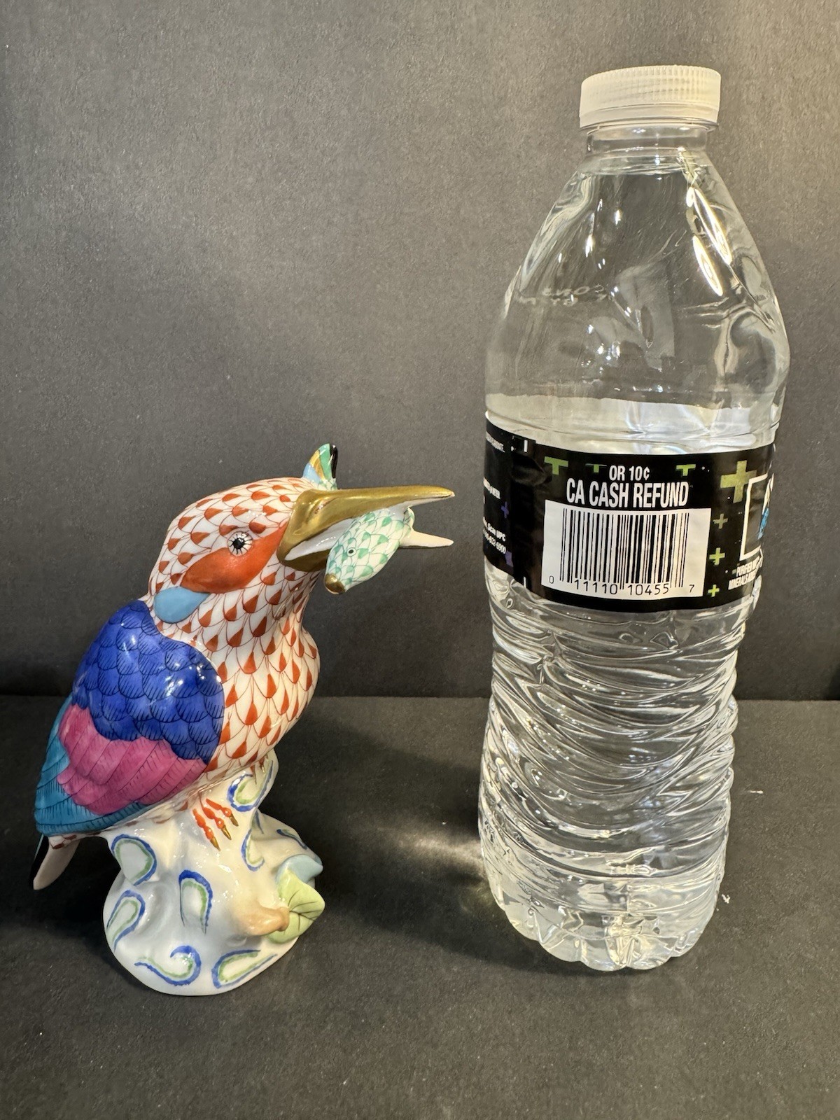 Rare Herend Rust Fishnet Kingfisher w/Fish In Mouth Hand Painted w/24k Perfect!