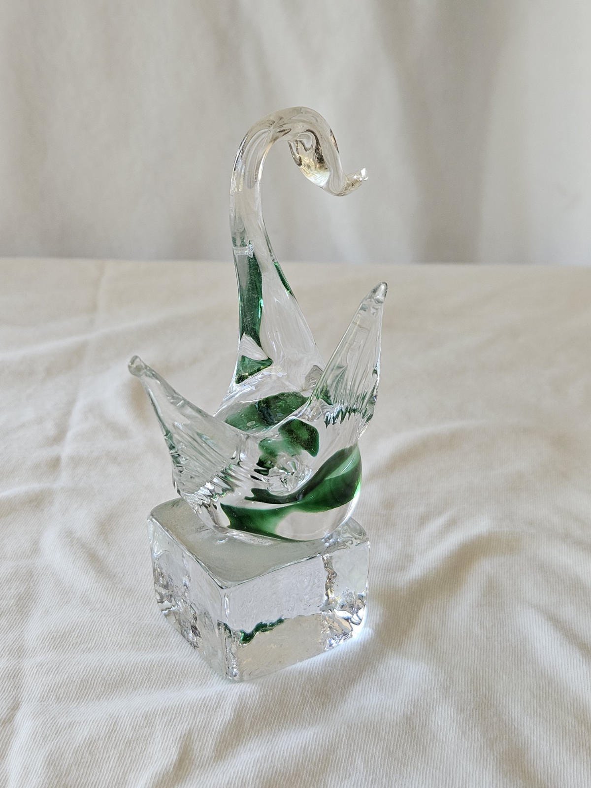Vecchia Murano Glass Swan Figurine Hand Blown Art approx 4 1/2″ tall