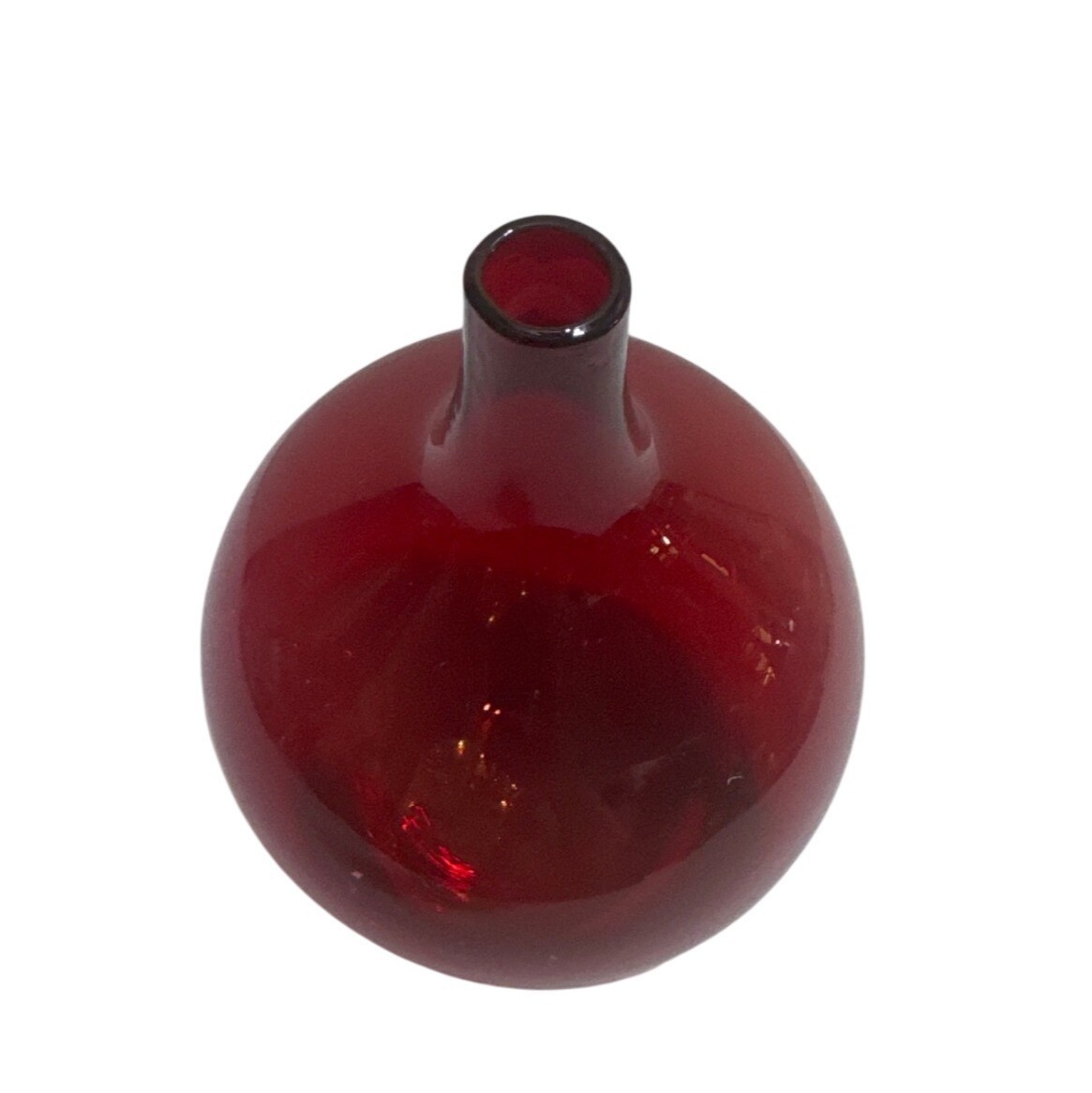 Red Hand Blown Art Glass Vase Decorative Collectible Glossy Smooth Unique Design