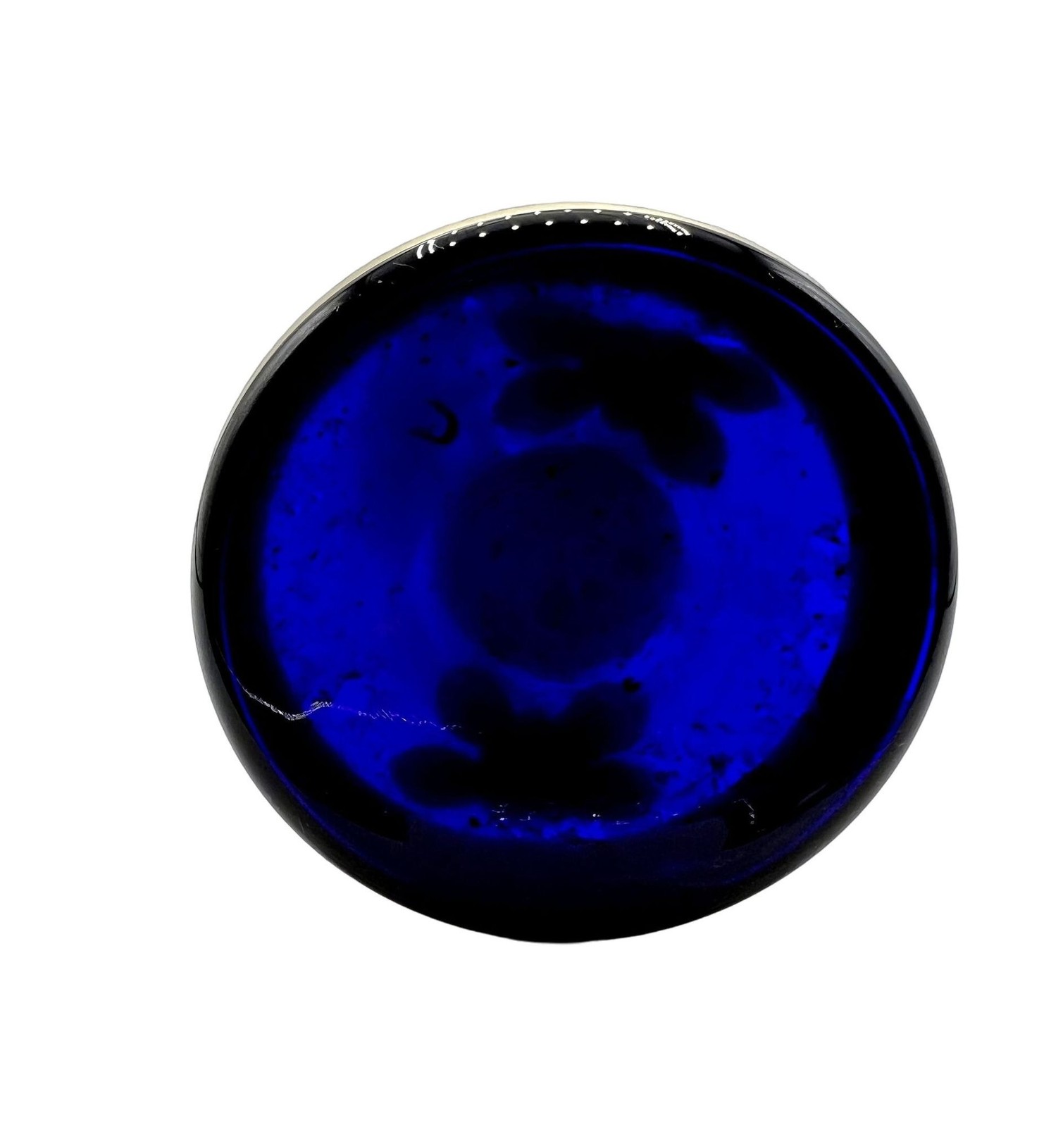 Bohemian Czech Glass Vase Mid Century Cobalt Blue Gold Gilt 8 1/4 x 3 1/4