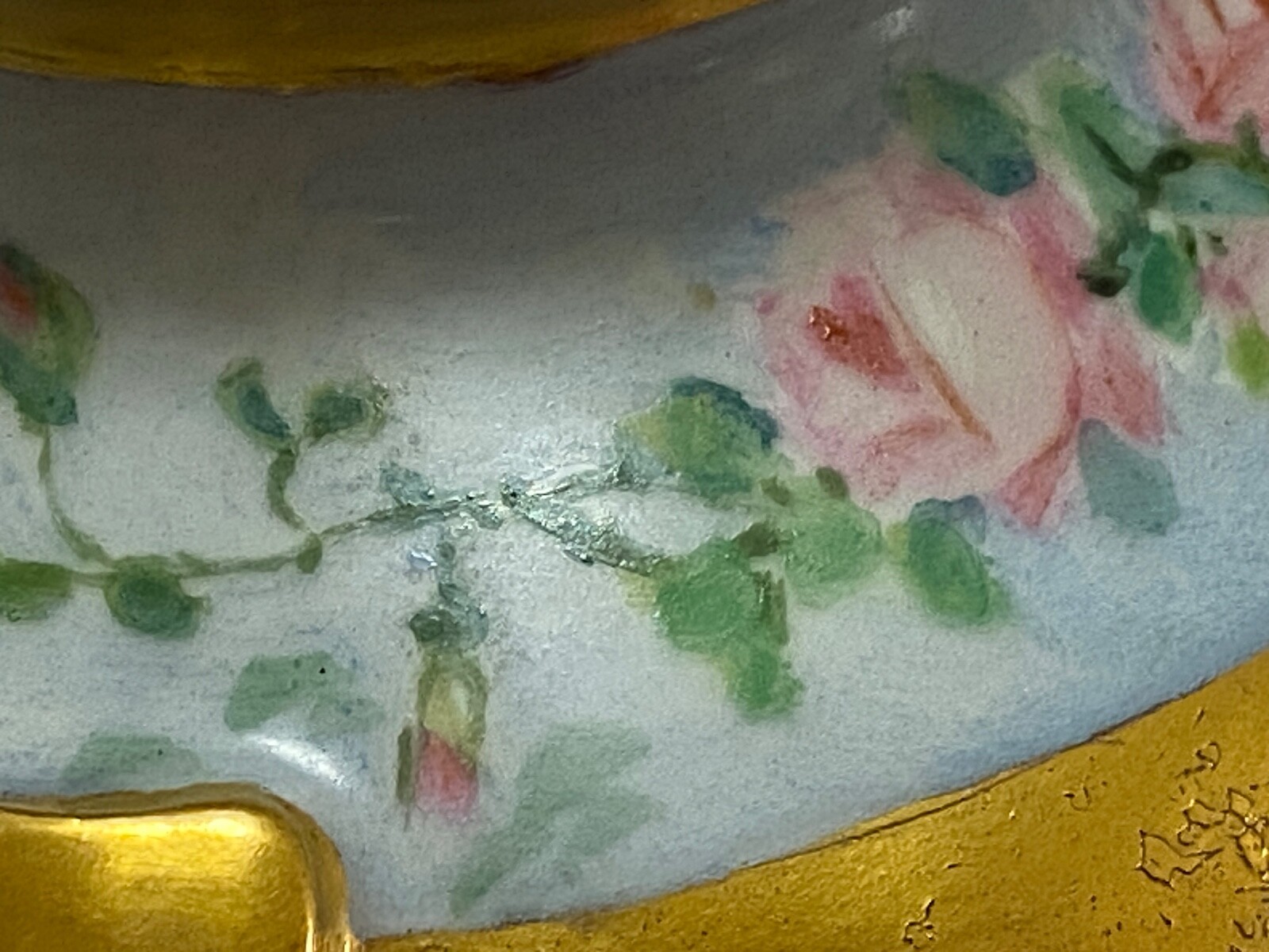 RS Germany VASE Gold Hand Painted Signed Handled Pink Roses Antique 6″ Holman