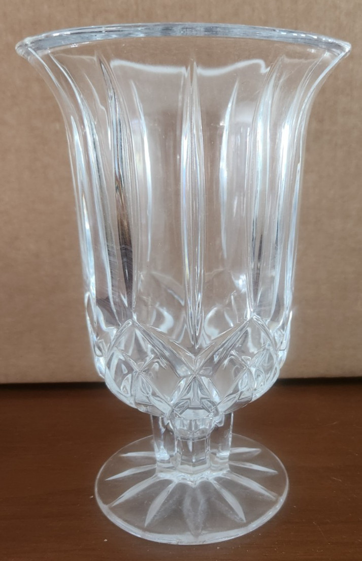 Vtg DePlomb 24% Lead Crystal Clear Glass Footed Vase Candle Holder 6 3/4″ Tall