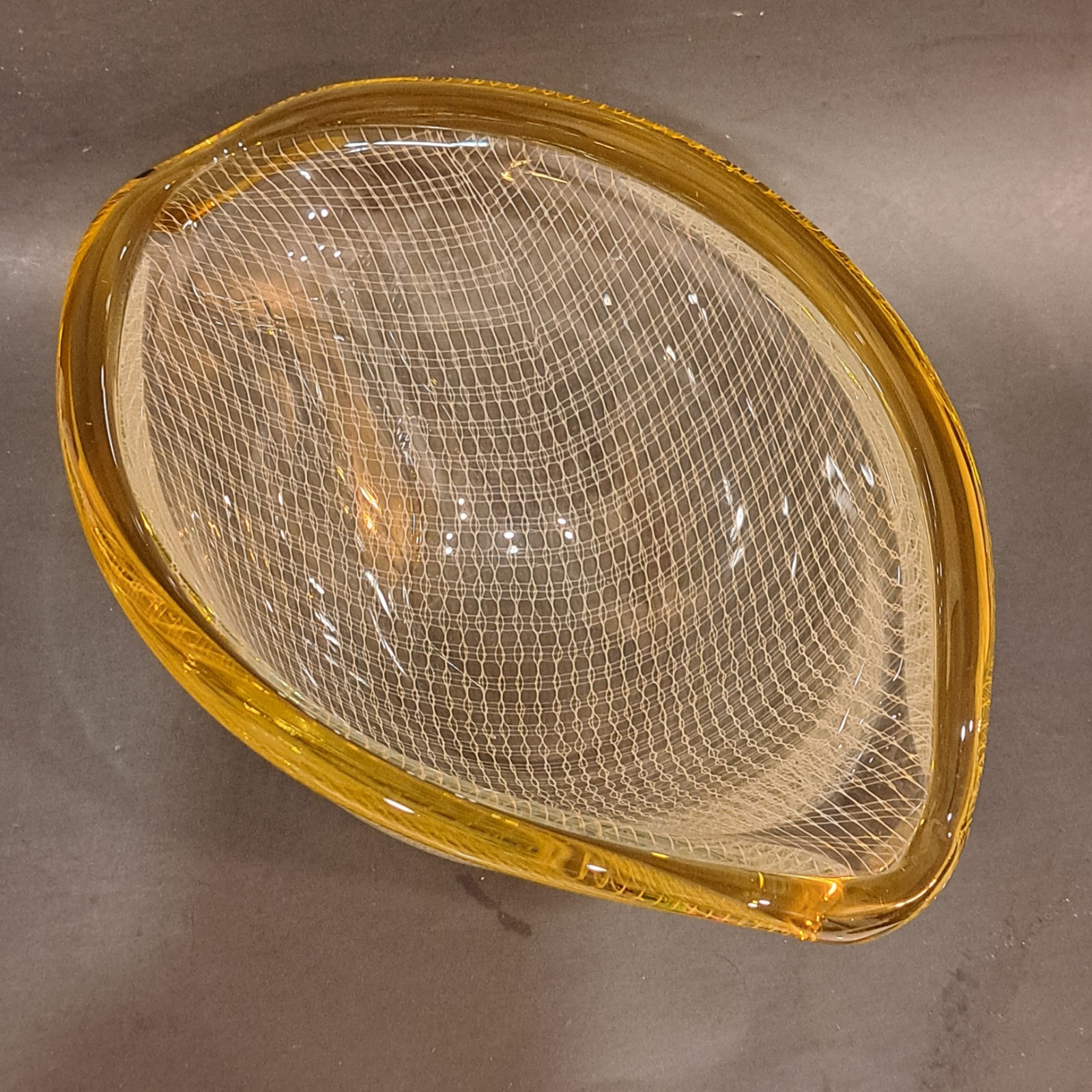 1950’s Bohemian Harrach Hartill Technique Glasswork Bowl Clear with Gold Rim