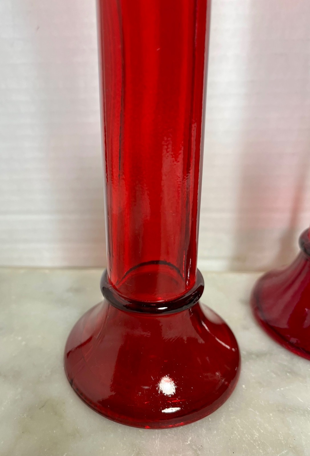 Vintage Set Of 2 Ruby Red Indiana Glass 9” Taper Candlestick Holders