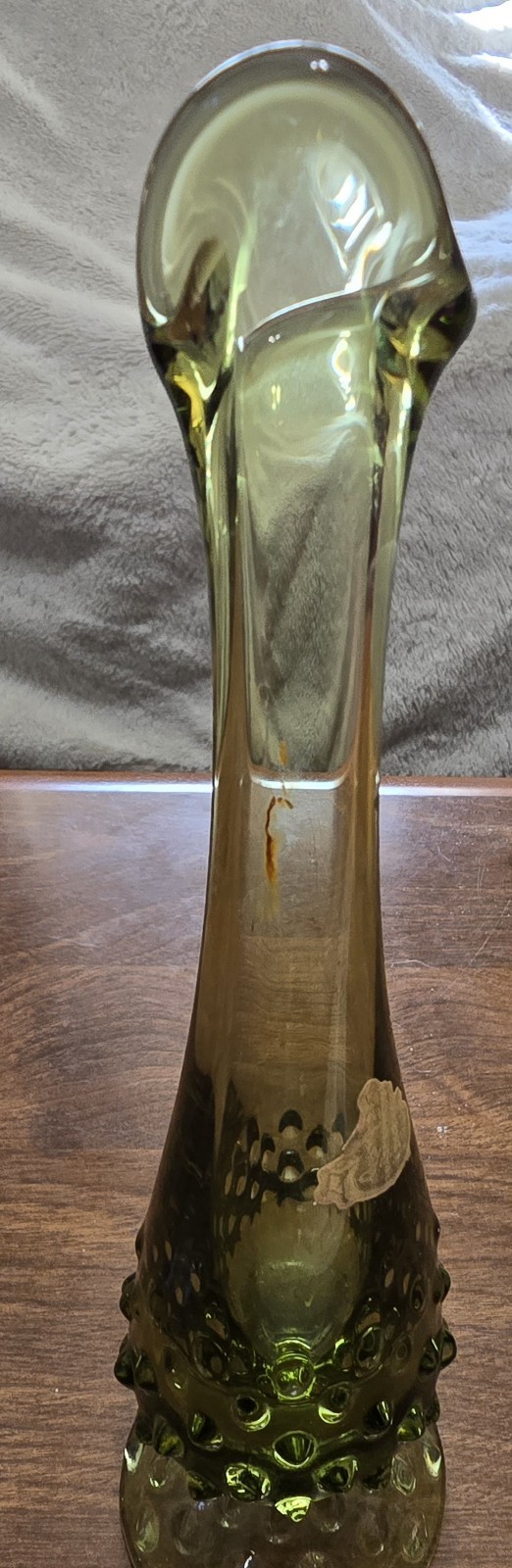 Vintage Fenton Colonial Green Hobnail Swung Glass Bud Vase 10″ Mid Century MCM