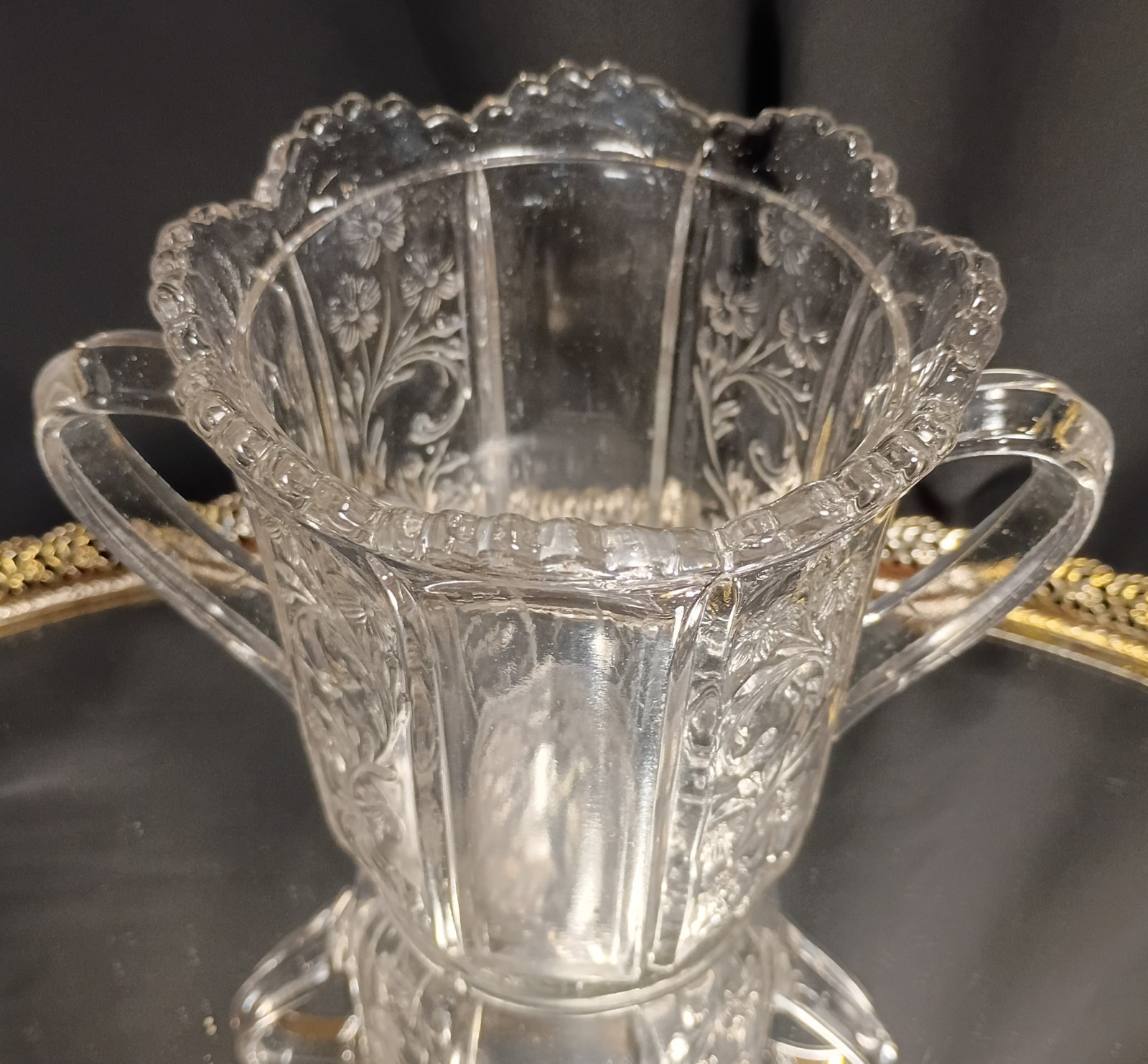 Antique 2-Handled PANELED HEATHER Tall Celery/Sawtooth Vase Indiana Glass