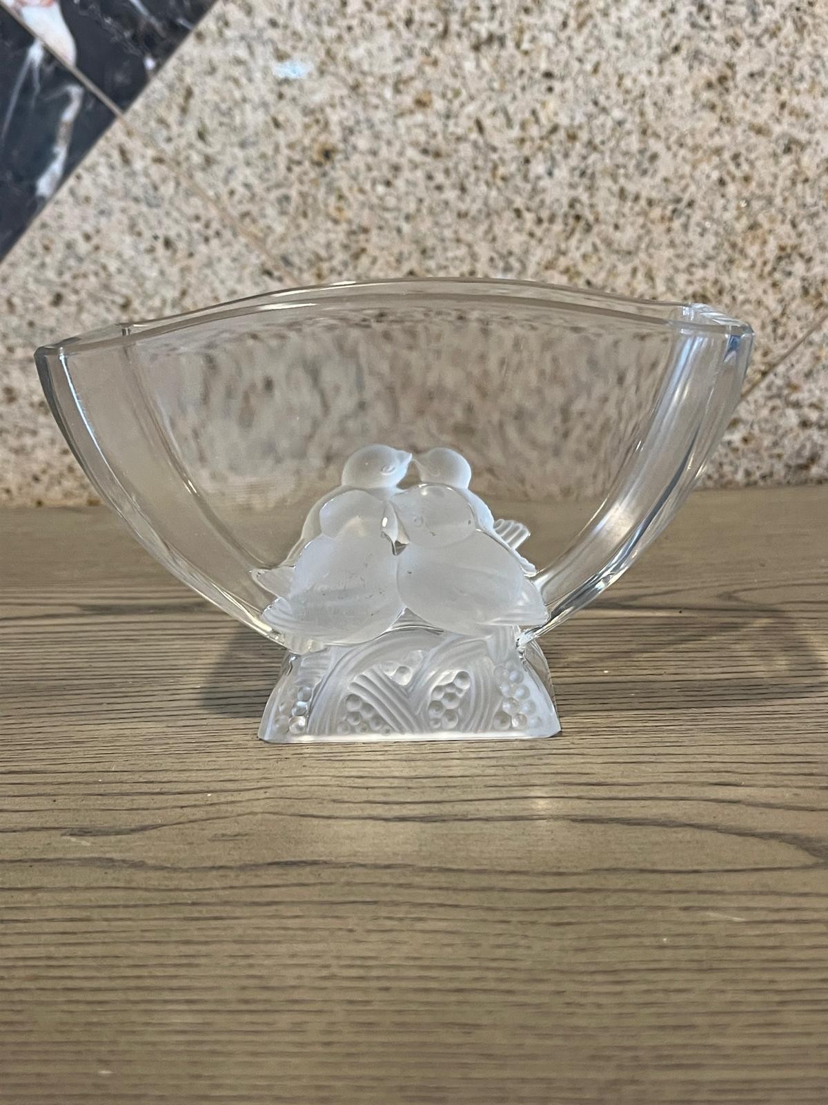 Verlys Frosted Love Birds Vase, Clear Crystal Glass Curved Embossed 6.5″ x 4.5″