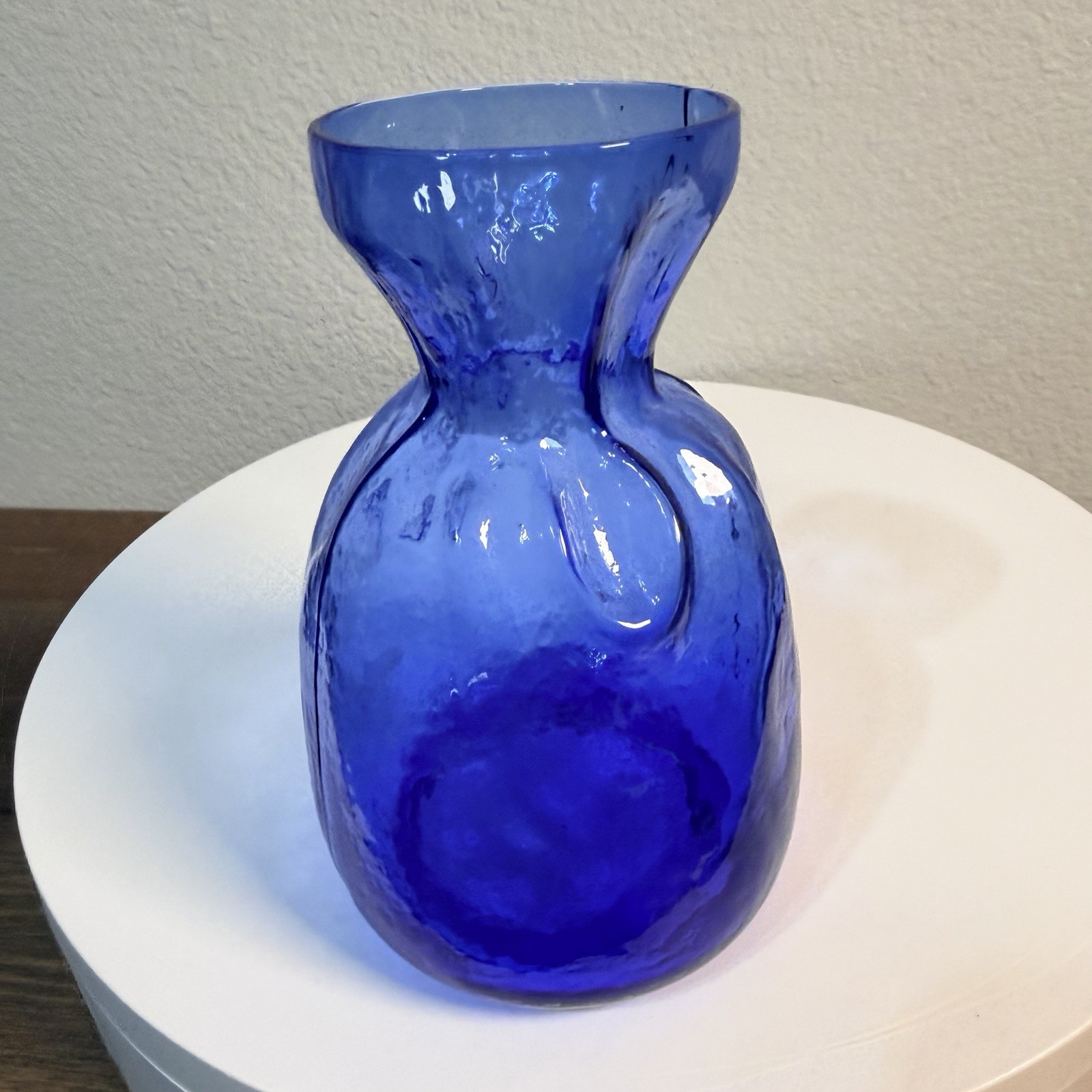 Sea of Sweden Handmade Crystal 5.5” Sack Flower Bud Vase Blue Glass Rune Strand