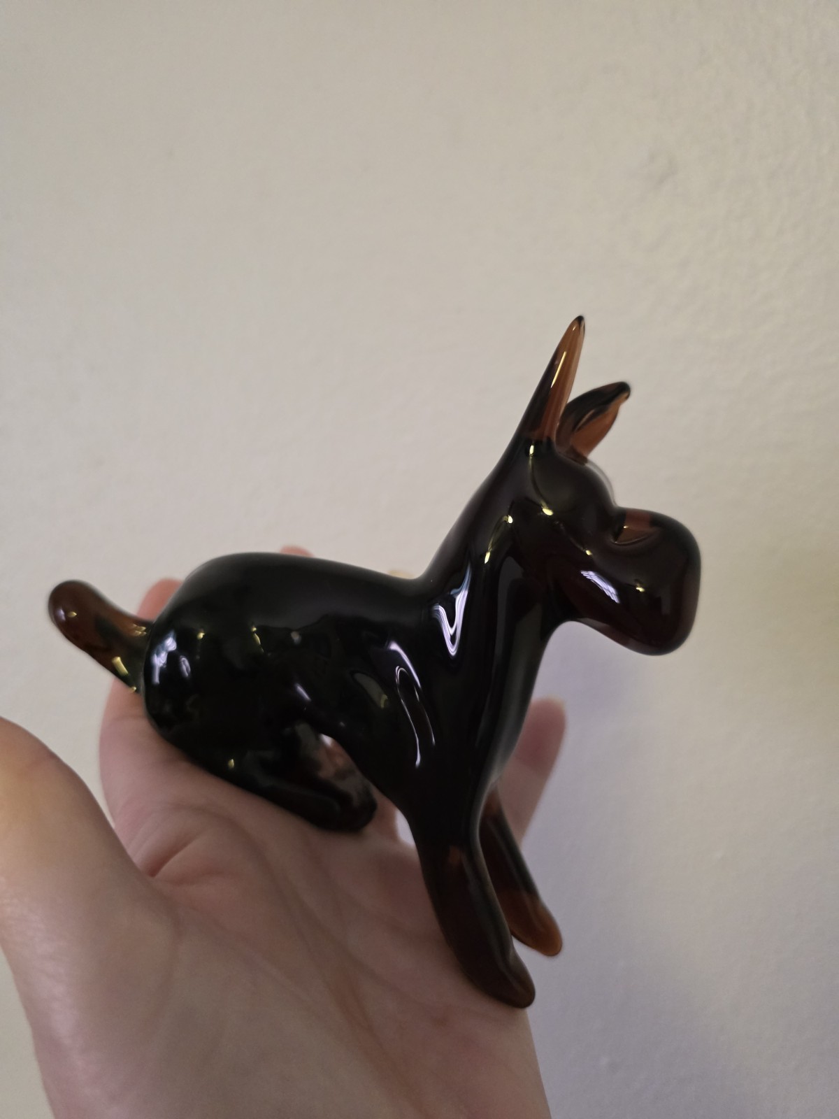 Brown Glass Puppy Dog Figurine Doberman Pinscher