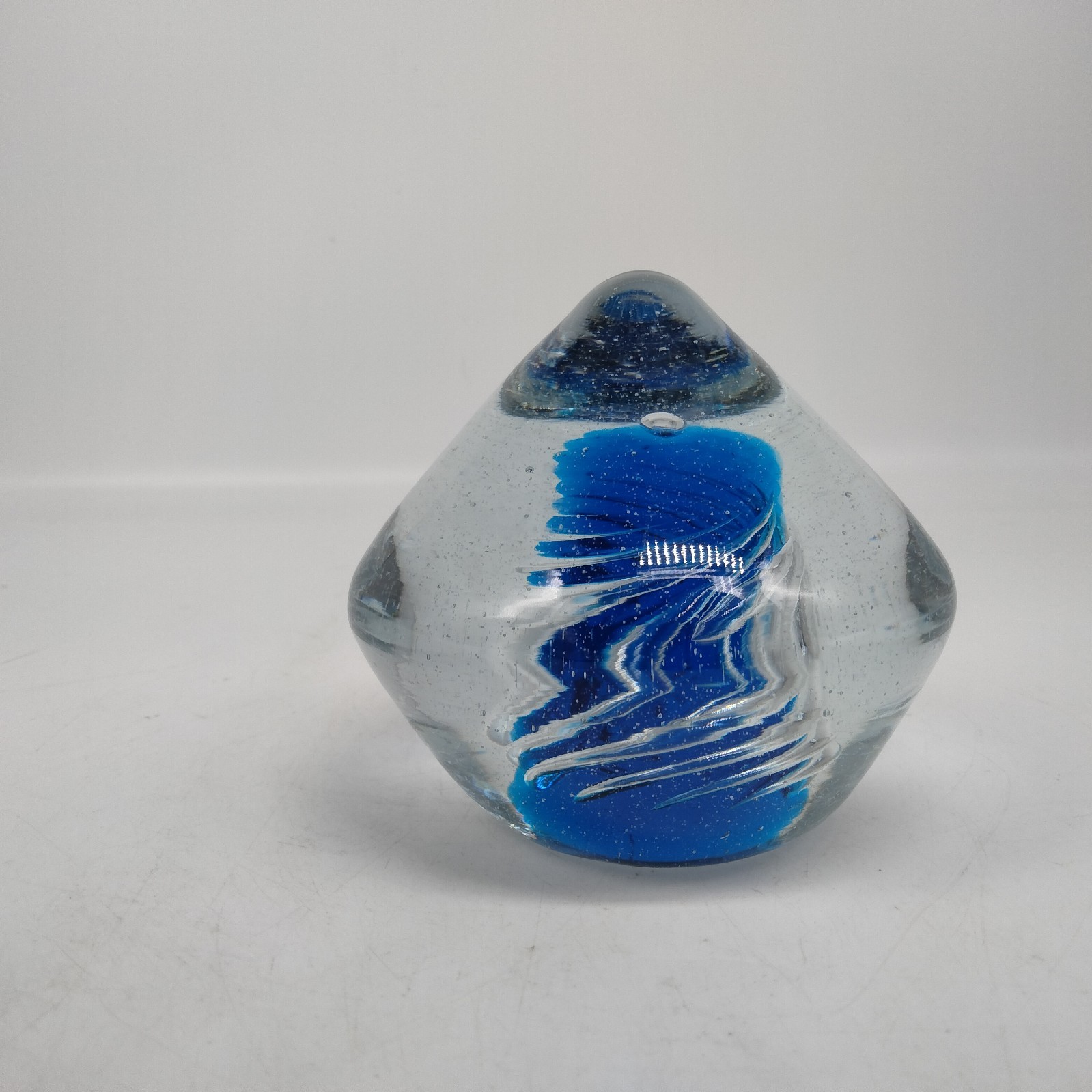 Vintage BLENKO Art Glass Paperweight Blue 68A Space Age MCM Hand Blown 3.5″