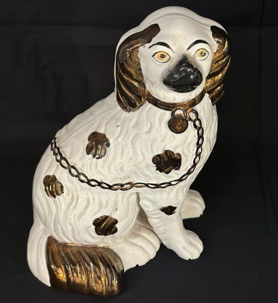 ANTIQUE STAFFORDSHIRE COPPER LUSTER PAIR OF 9″ DOGS….MINT! 1860