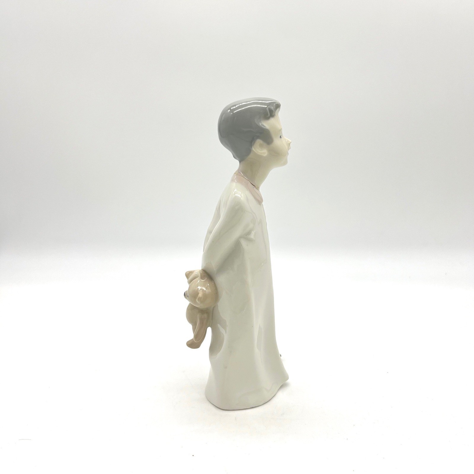 Graefenthal Germany Porcelain Boy in Nightgown with Teddy Bear Figurine 25