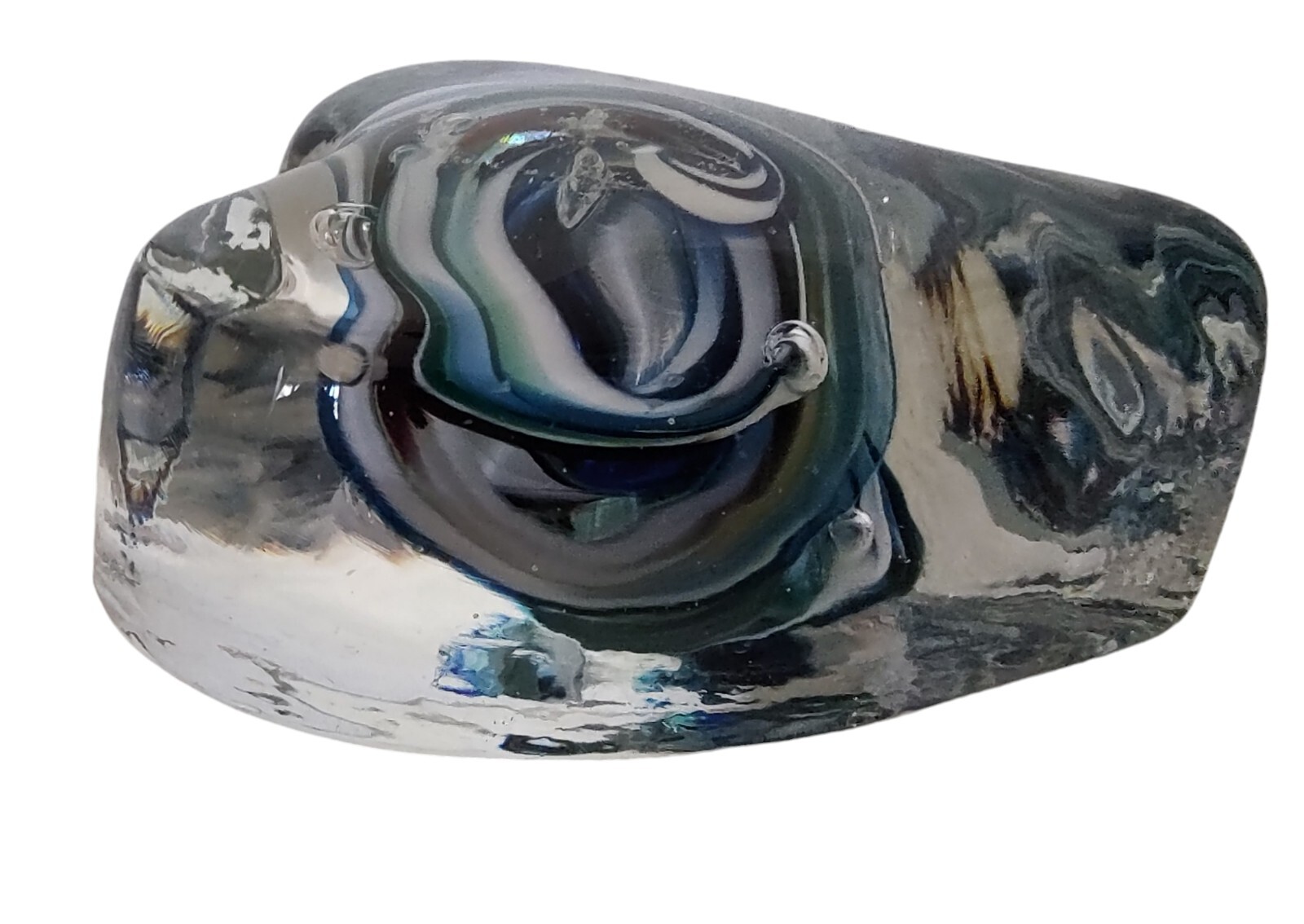 Studio Hand Blown Heart Glass Affection Blue Swirl Paperweight 1.5 Inches SEE