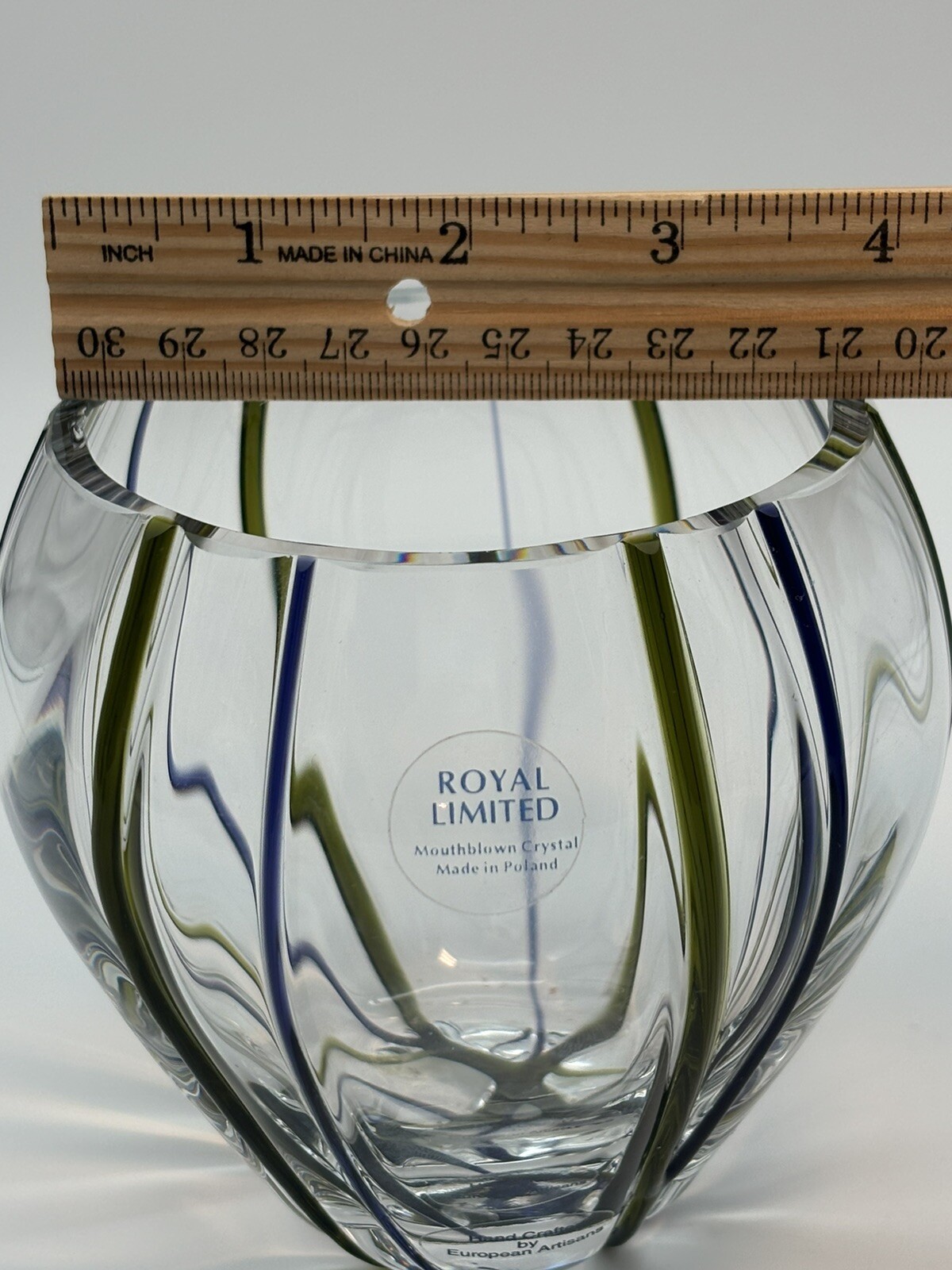 Royal Limited Crystal Vase Green Blue Threading Hand Crafted Mouth Blown Poland