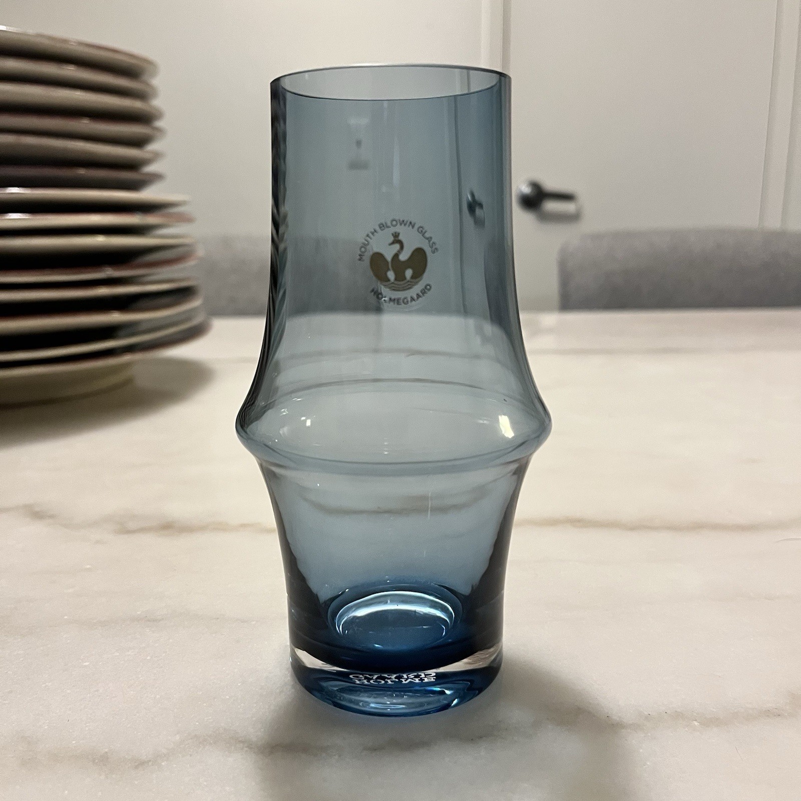 Holmegaard Glass Vase 6” Arc Smokey Blue Danish Signed Sebastian Holmbäck