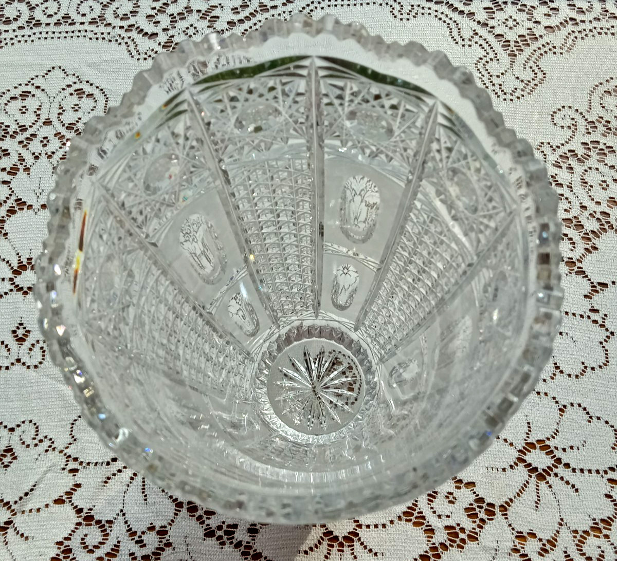 Large Bohemian Cut Crystal Vintage Vase 12 in. tall 5.5 in. diameter at opening
