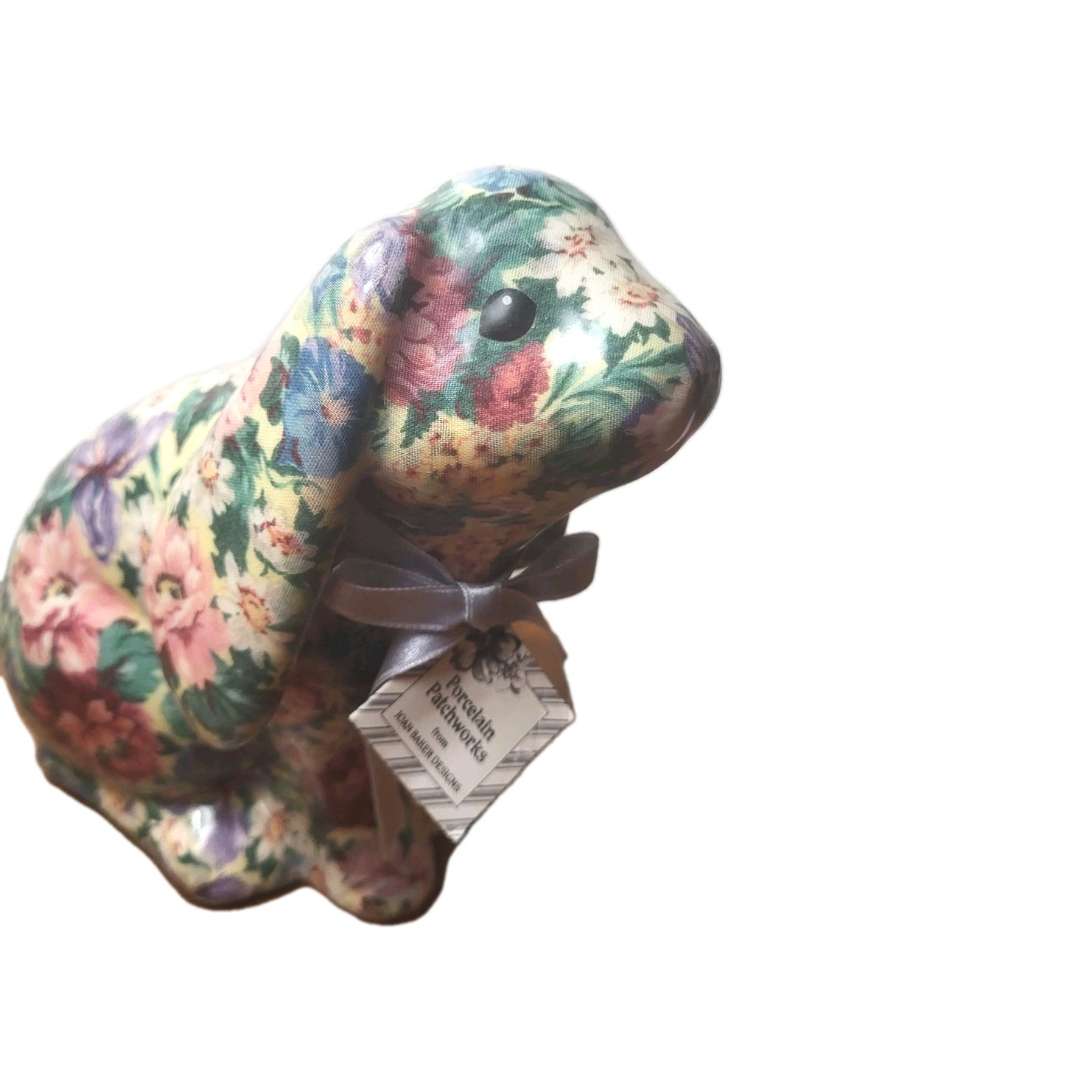 Joan Baker’s Vtg Porcelain Patchwork Bunny Rabbit Sculpture Figurine 7″ Easter