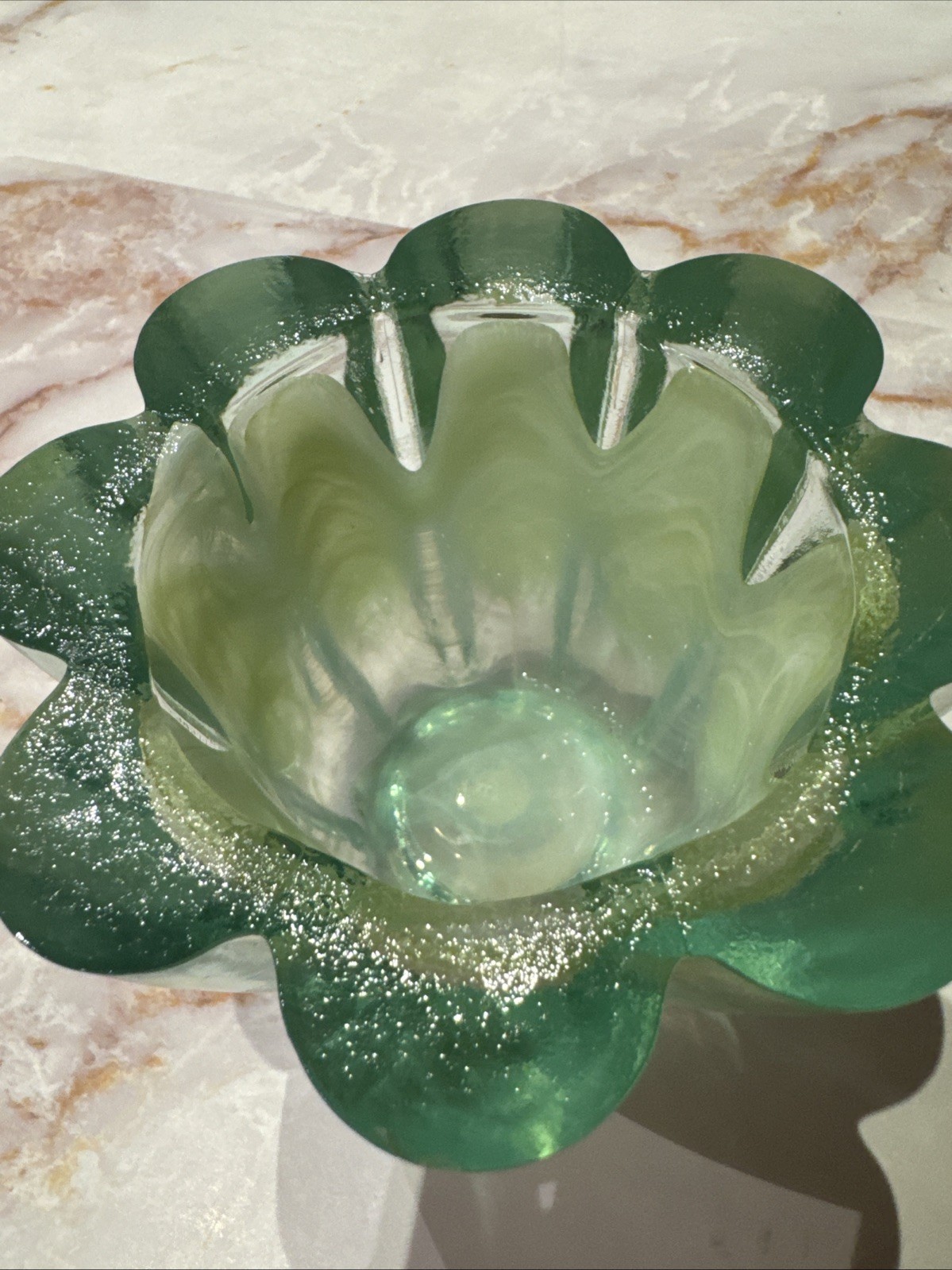 Eco glass 100% Recycled Glass Green Candle Votive bowl Scalloped Design Spain