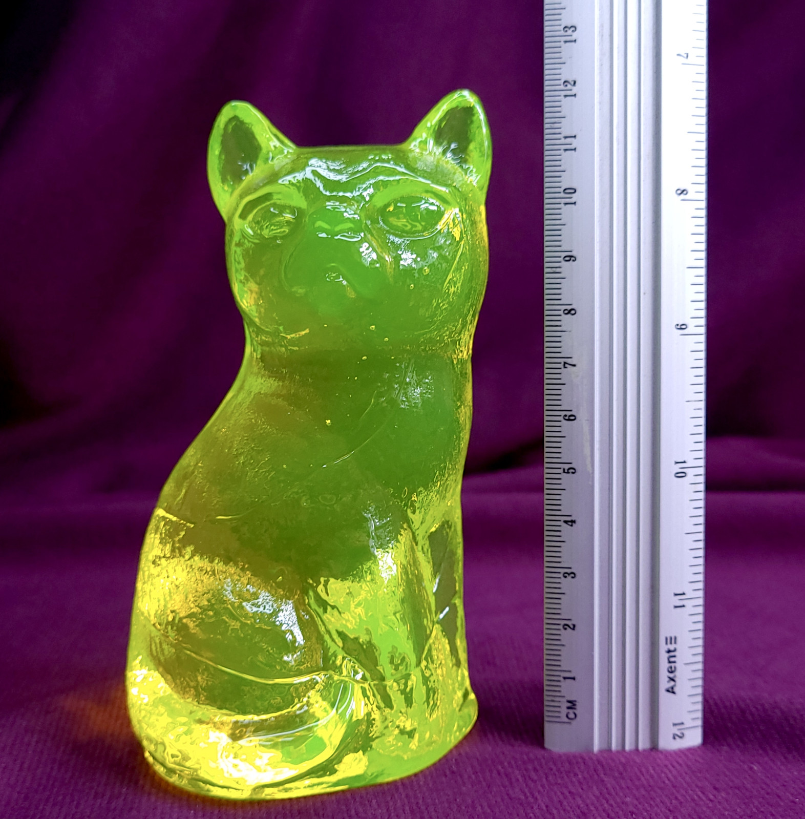 Uranium Glass Cat Art Deco Vaseline Yellow Clear Glass Figurine