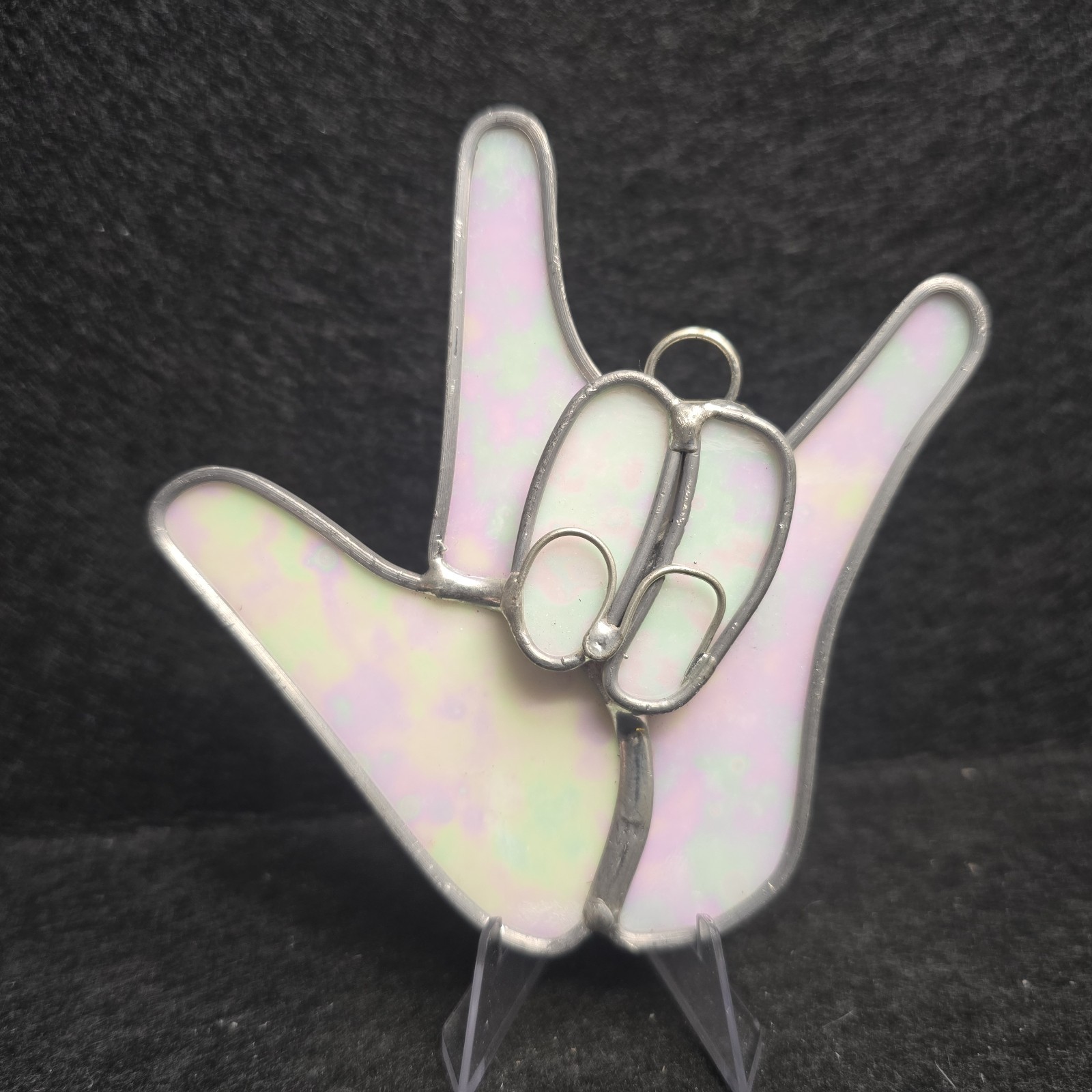 “I Love You” ASL Hand Stained Glass Suncatcher