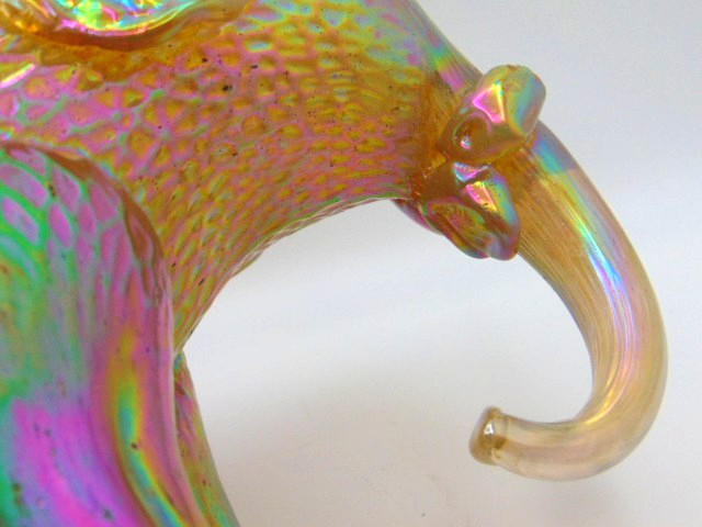 12″ Loetz Candia Silberiris Martele Art Glass Elephant w Brass Liquor Tray