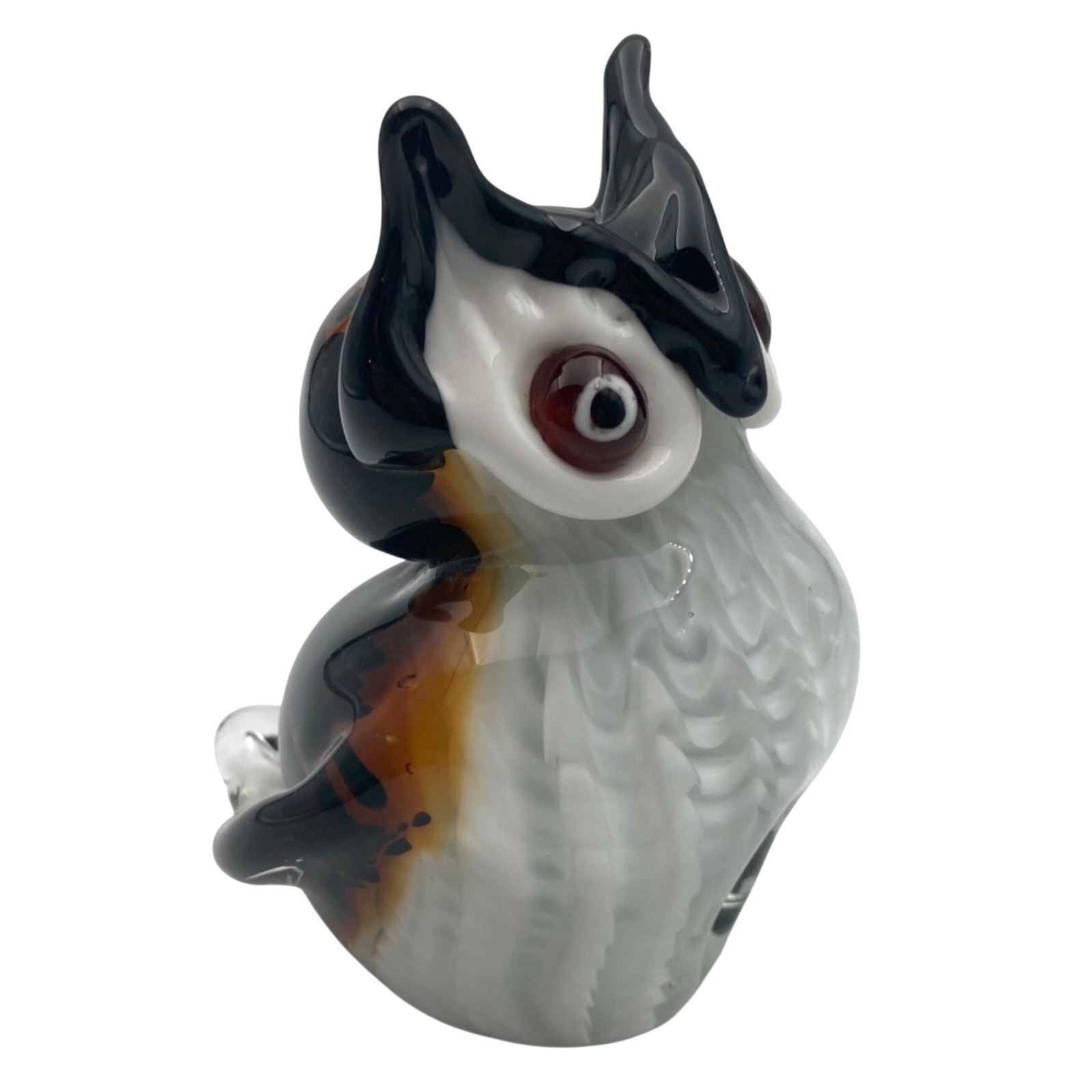Studio Art Blown Glass Great Horned Owl Bird Paperweight Figurine Statue Figure